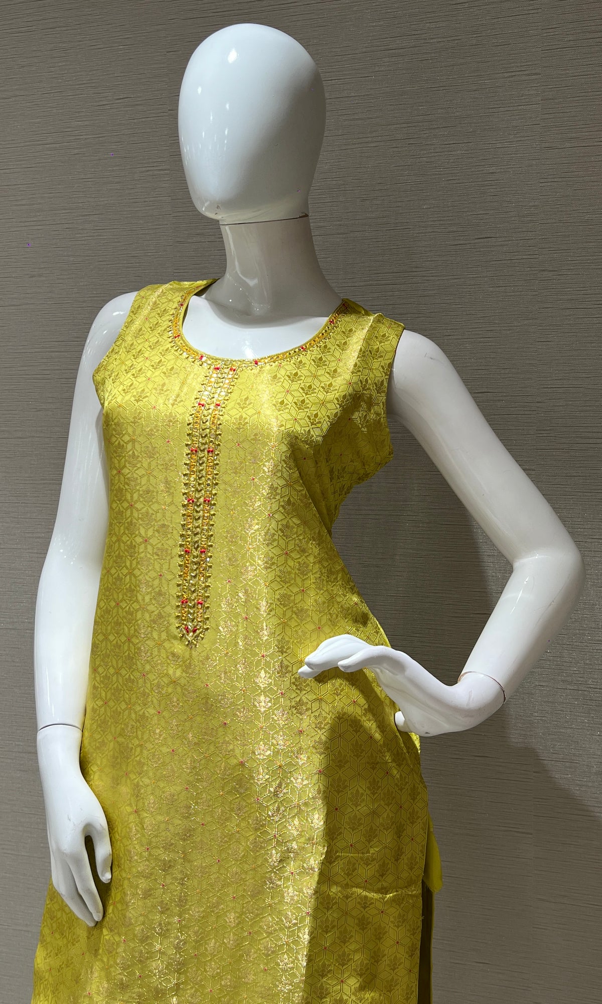 green shimmer silk kurta set