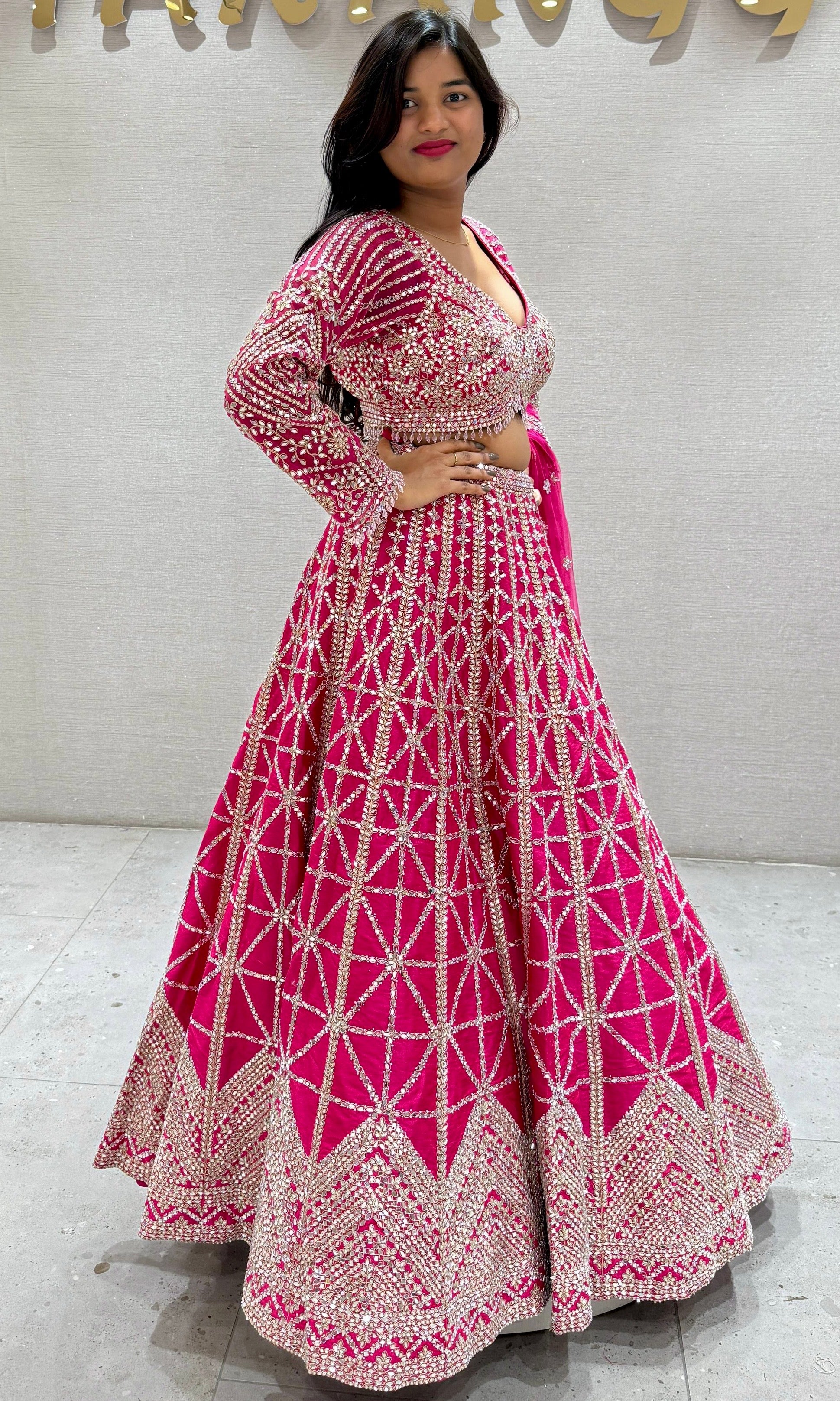 PINK GEOMETRIC SEQUIN LEHENGA WITH DUPATTA