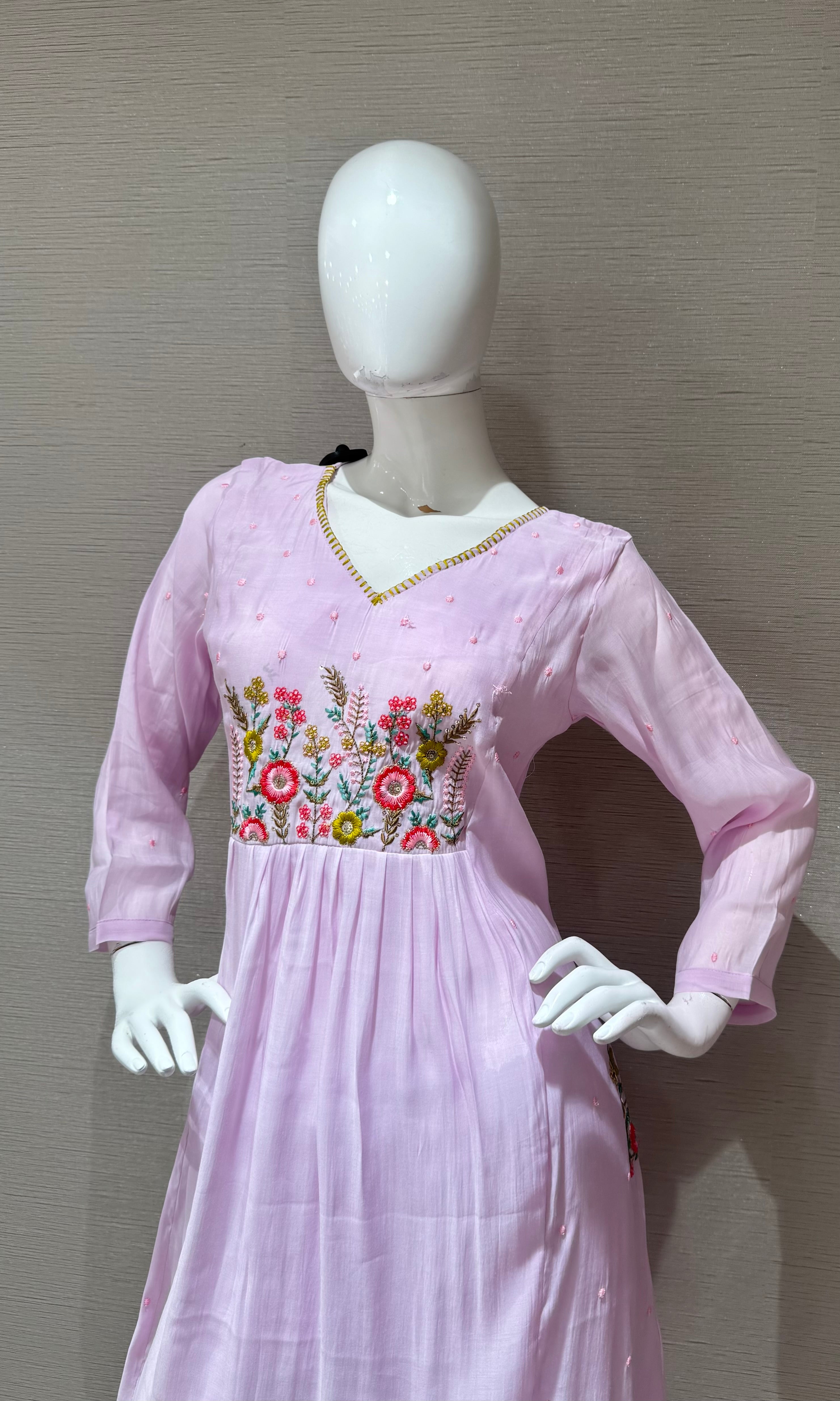 Lavander floral embroidery kurta set