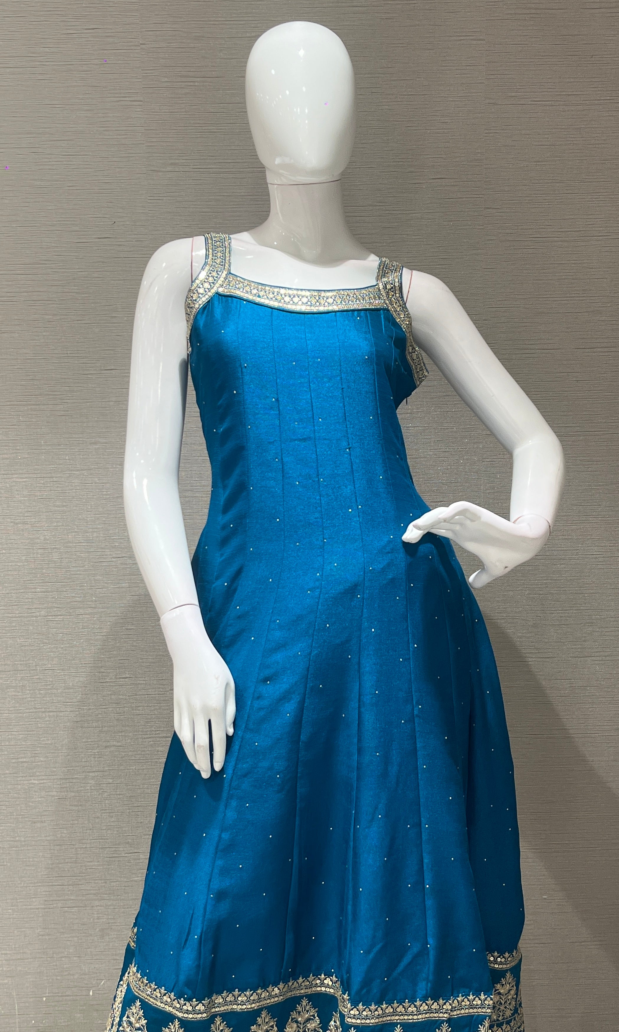 Blue anarkali set with gold embroidery