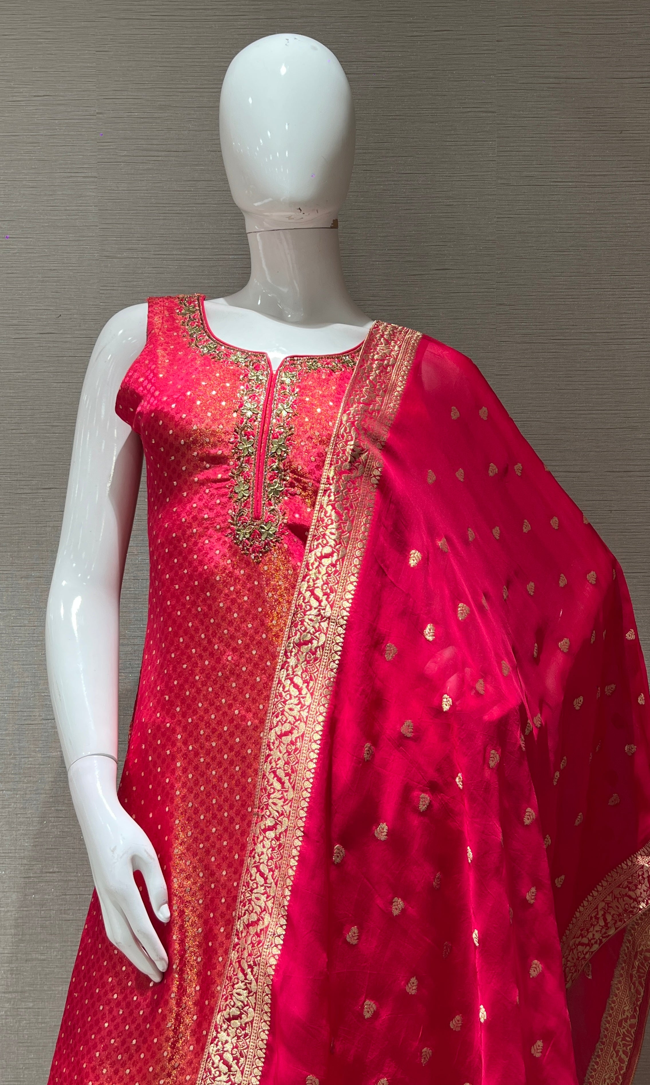 Pink golden embroidered kurta set
