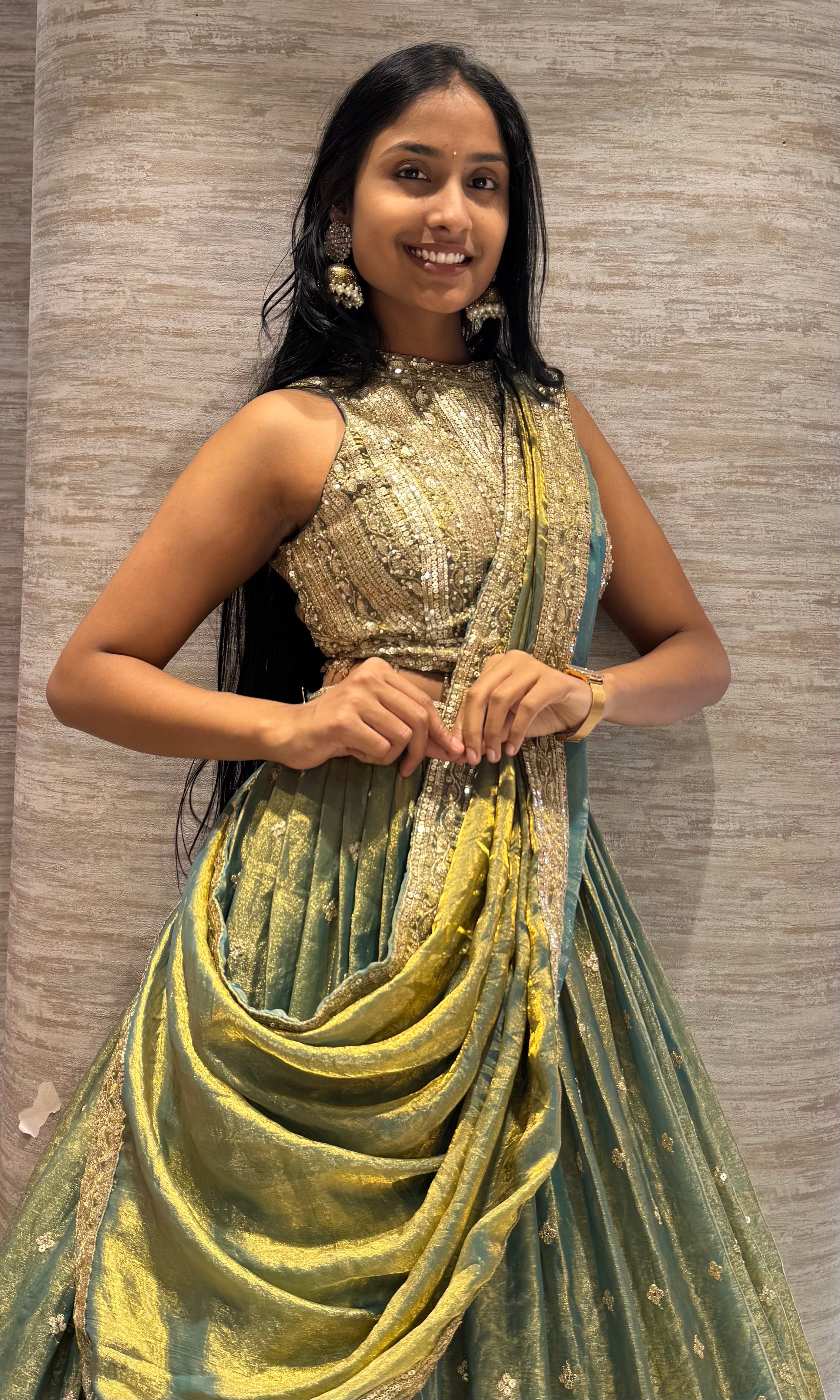 Mehandi Green Tissue Silk Lehenga with blouse