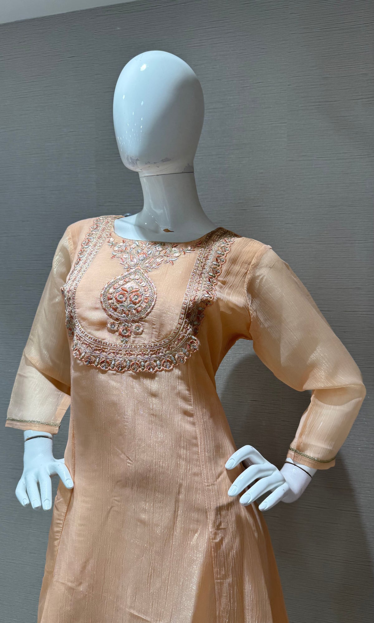 PEACH Floral Embroidered A-Line Kurta top