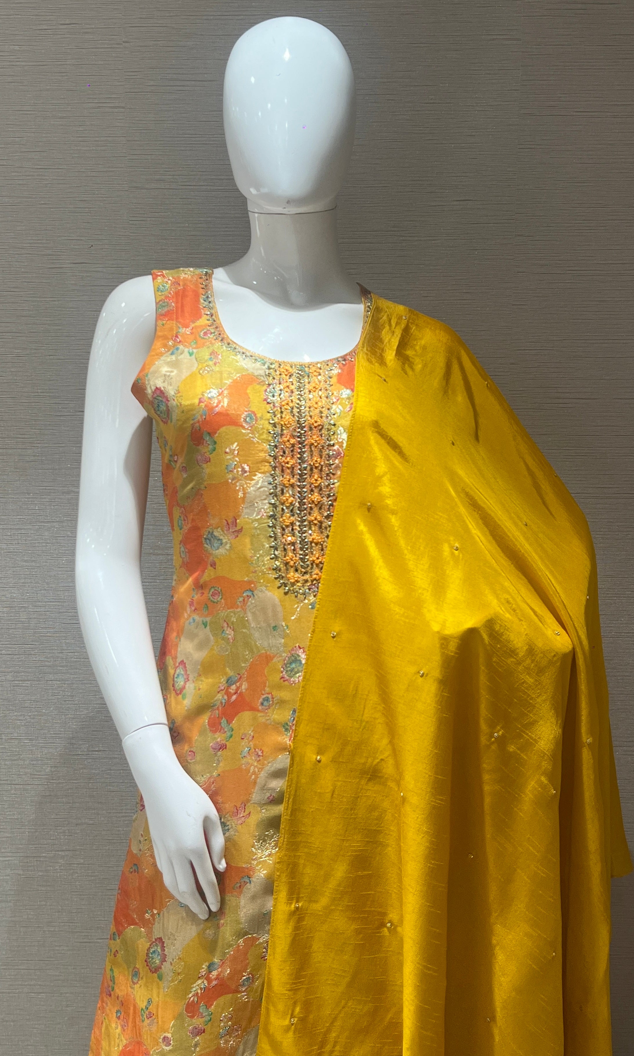 Yellow floral Printed Kurta set with Dupatta