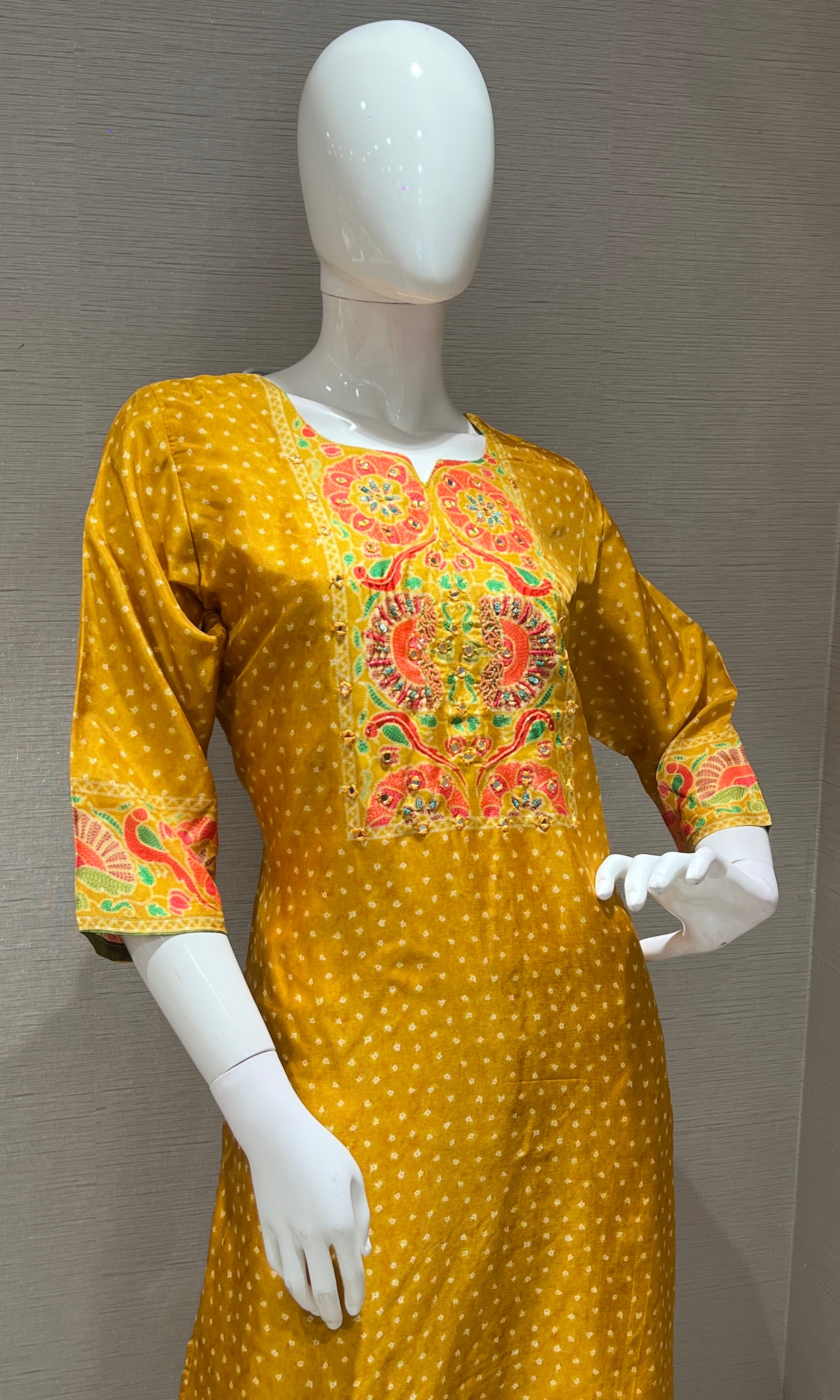 Mustard yellow floral embroidered kurta set