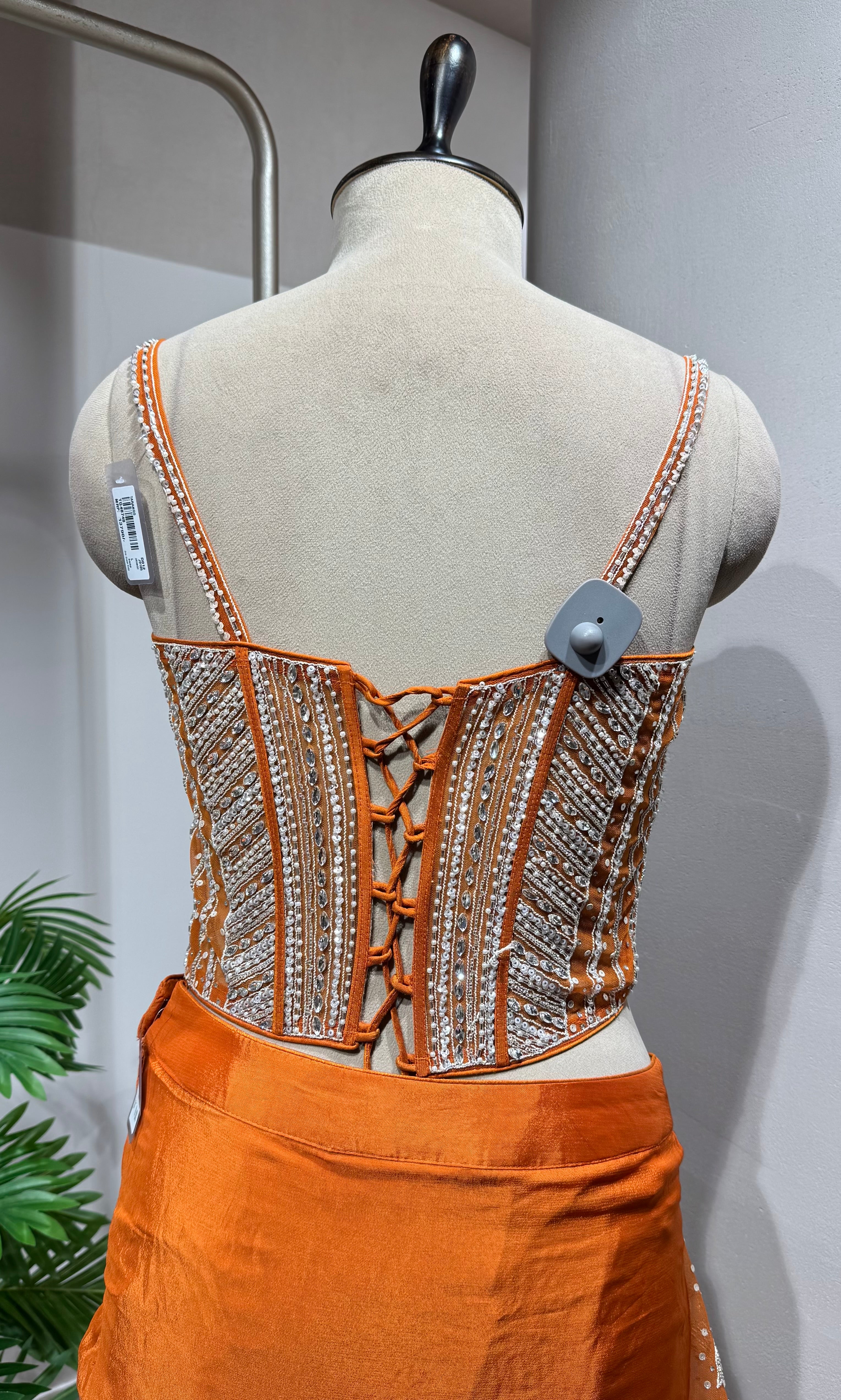 Orange drape Saree with Crystal Floral Embroidery blouse