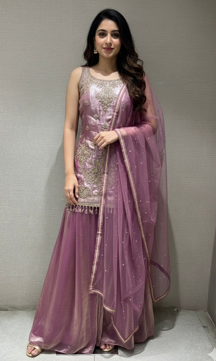 Lilac Embroidered Sharara SET