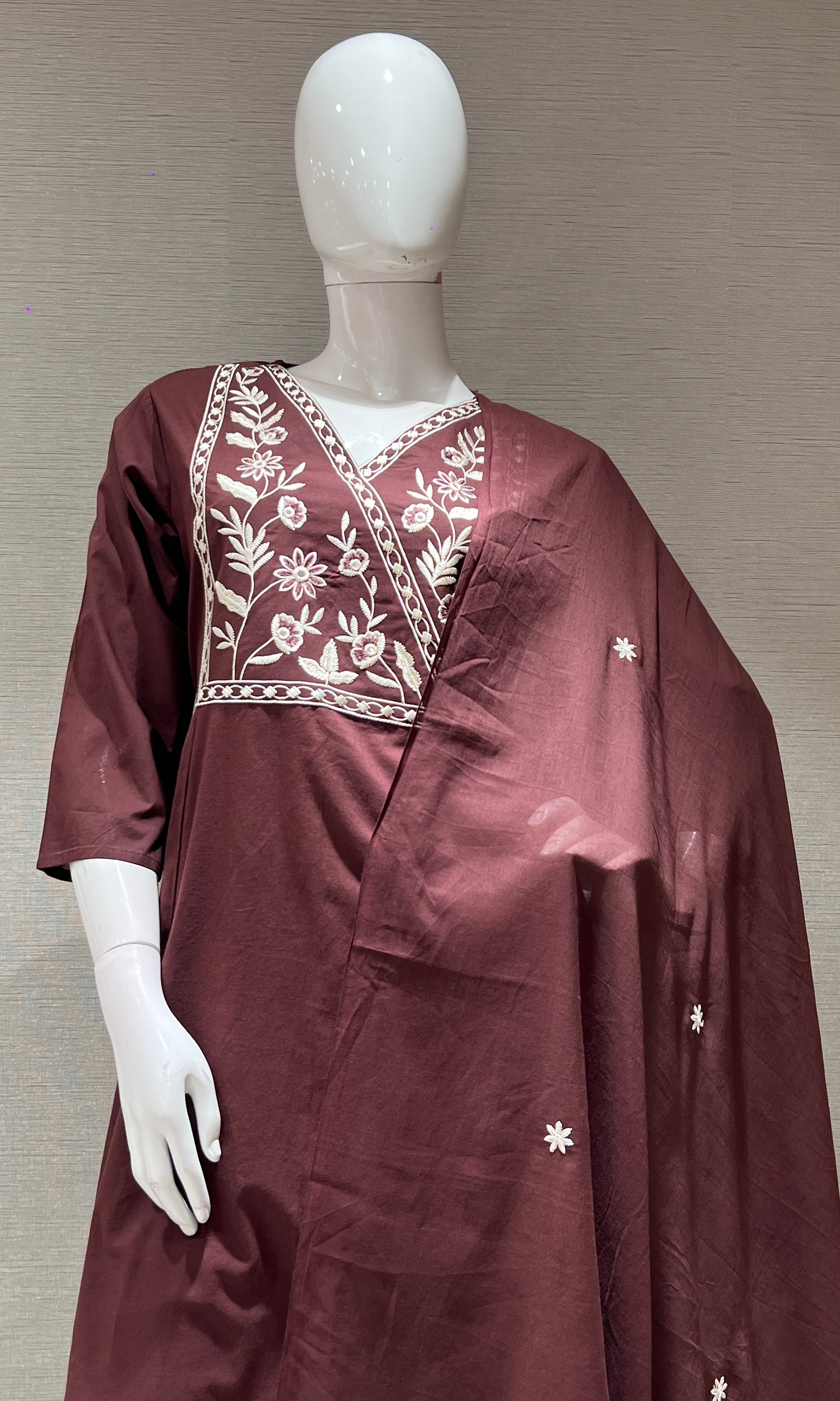 Wine FLORAL THREAD EMBROIDERY kurta set