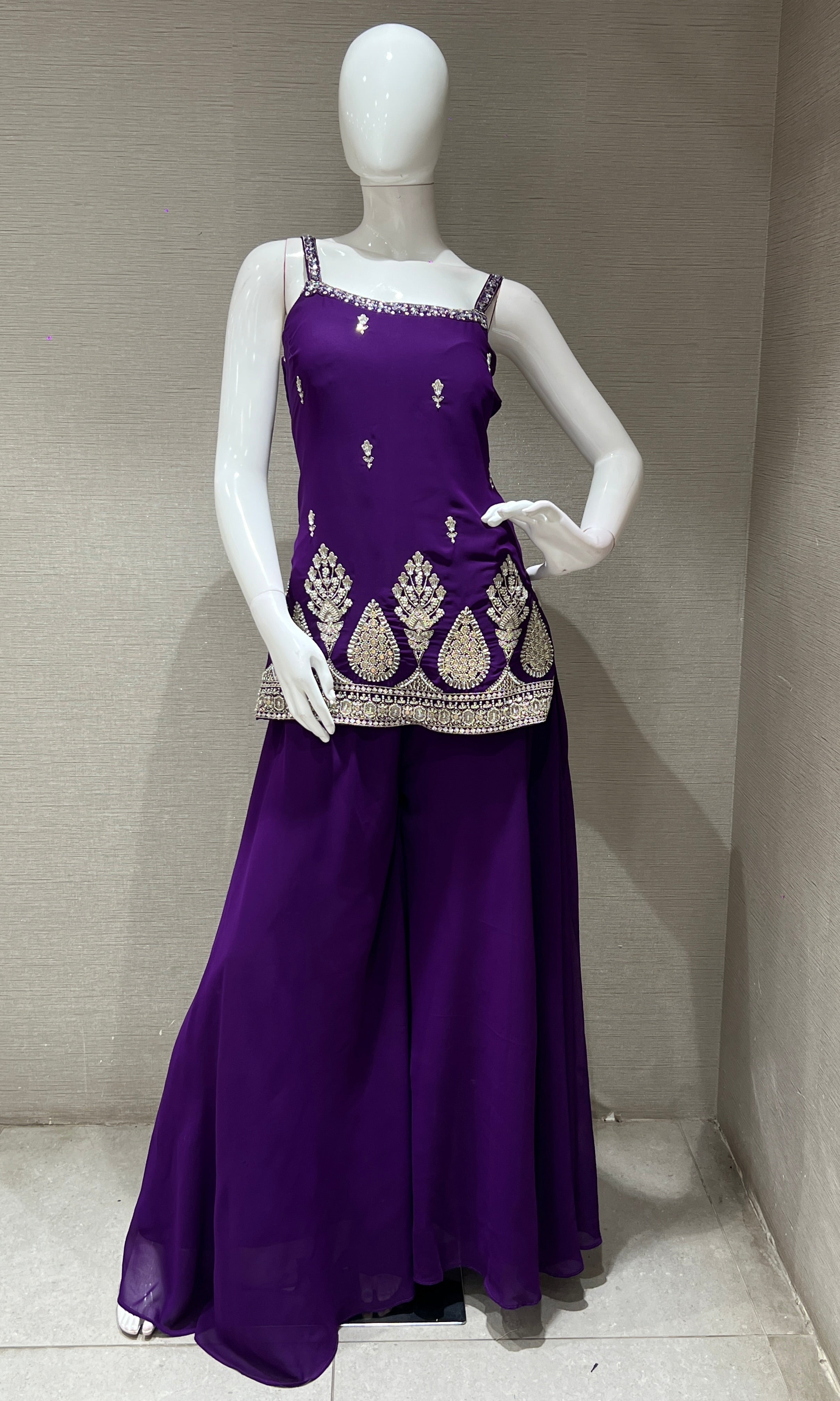 purple gold embroidery palazzo set