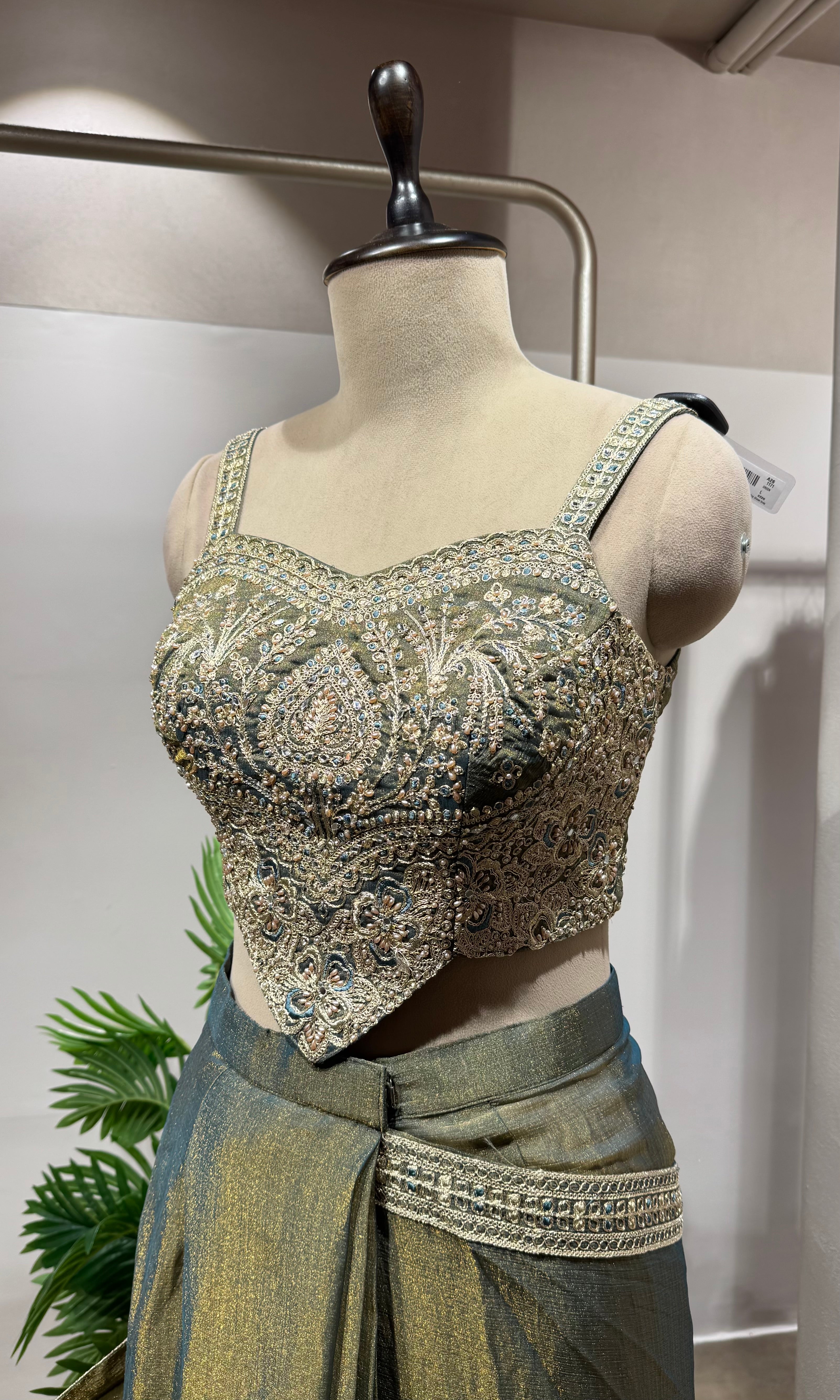 Green and Silver Shimmer drape Saree