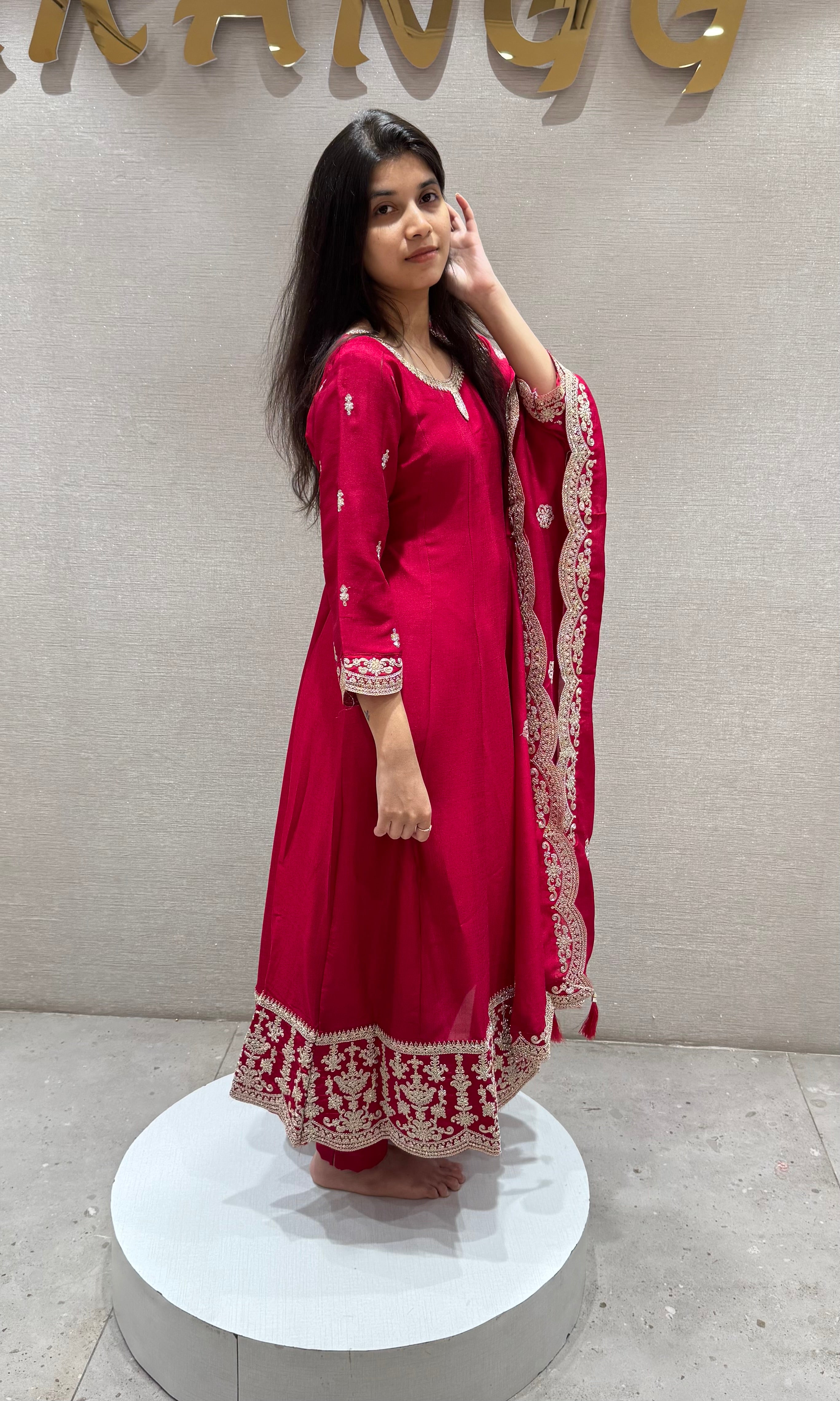 RANI PINK Embroidered Silk ANARKALI Set