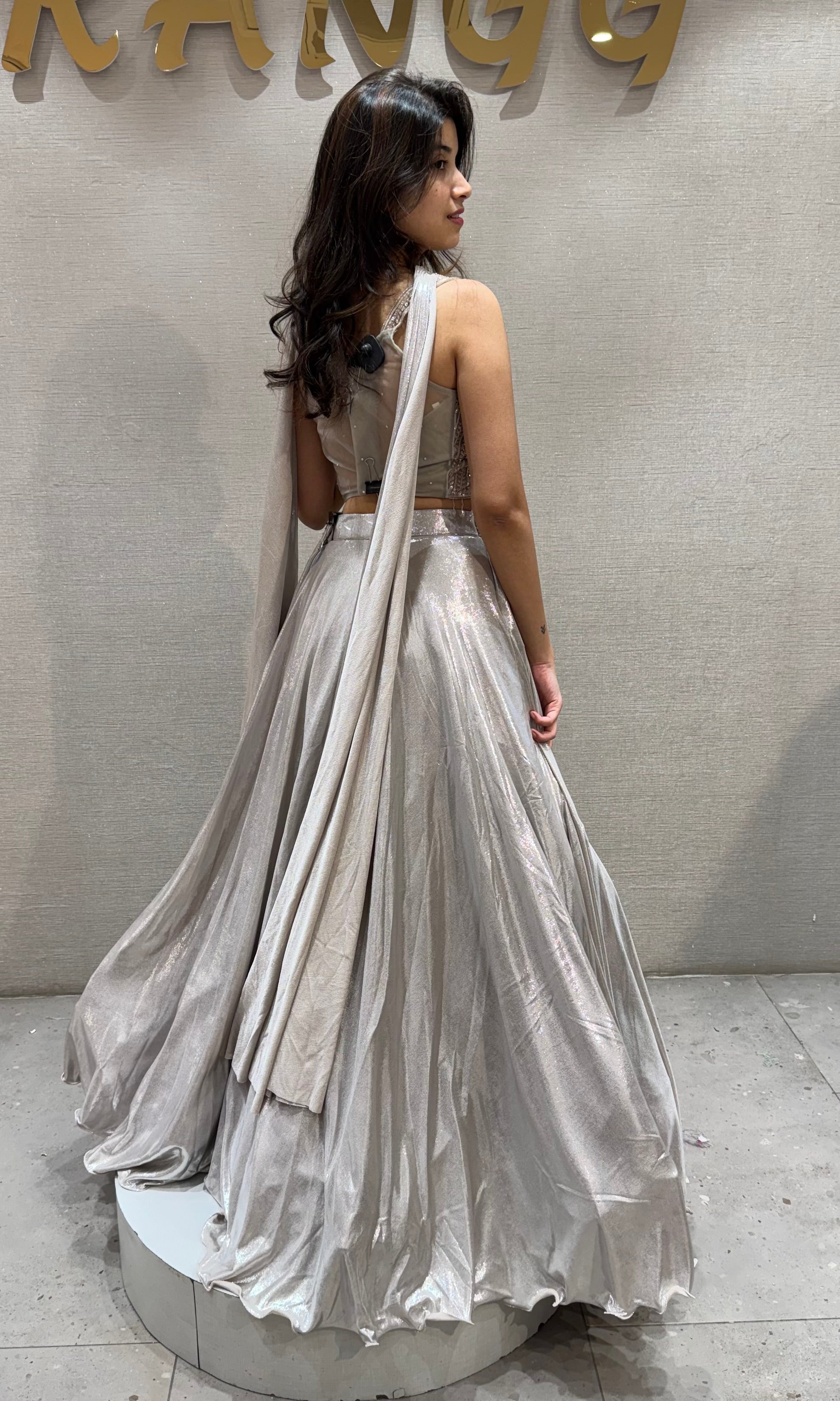 Metallic Silver Organza Lehenga Set