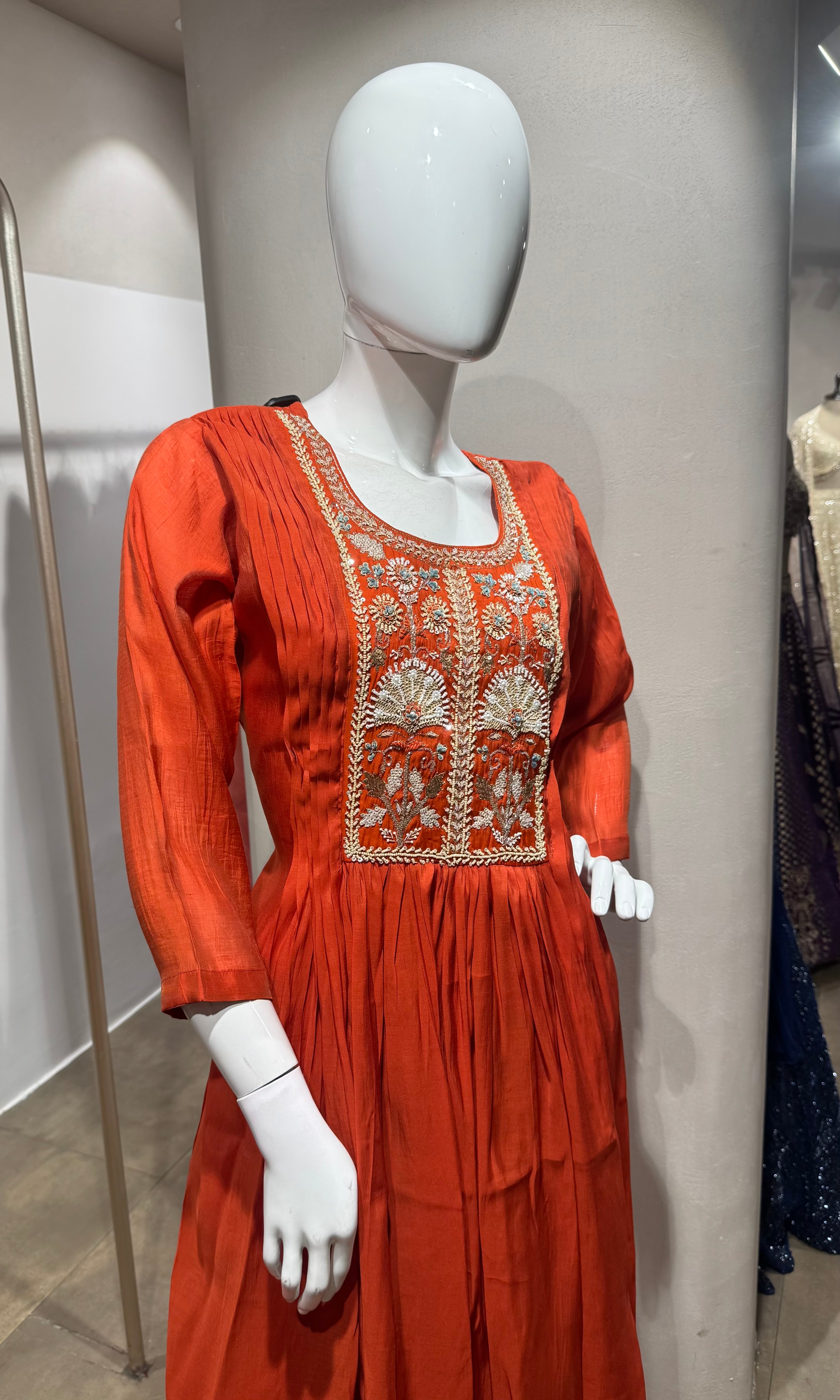 Orange embroidered kurta set with dupatta