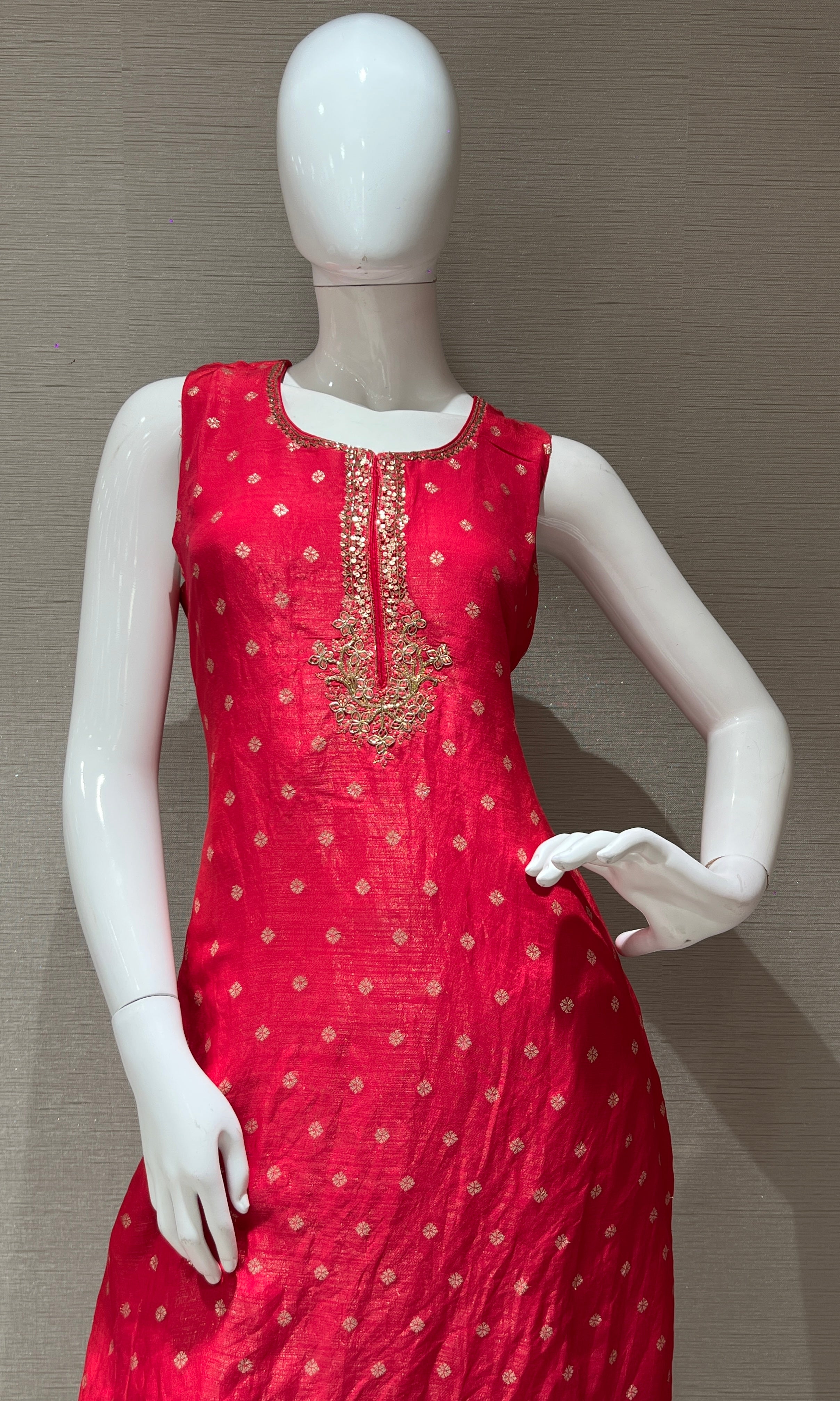 Pink shimmer silk embroidered kurta set