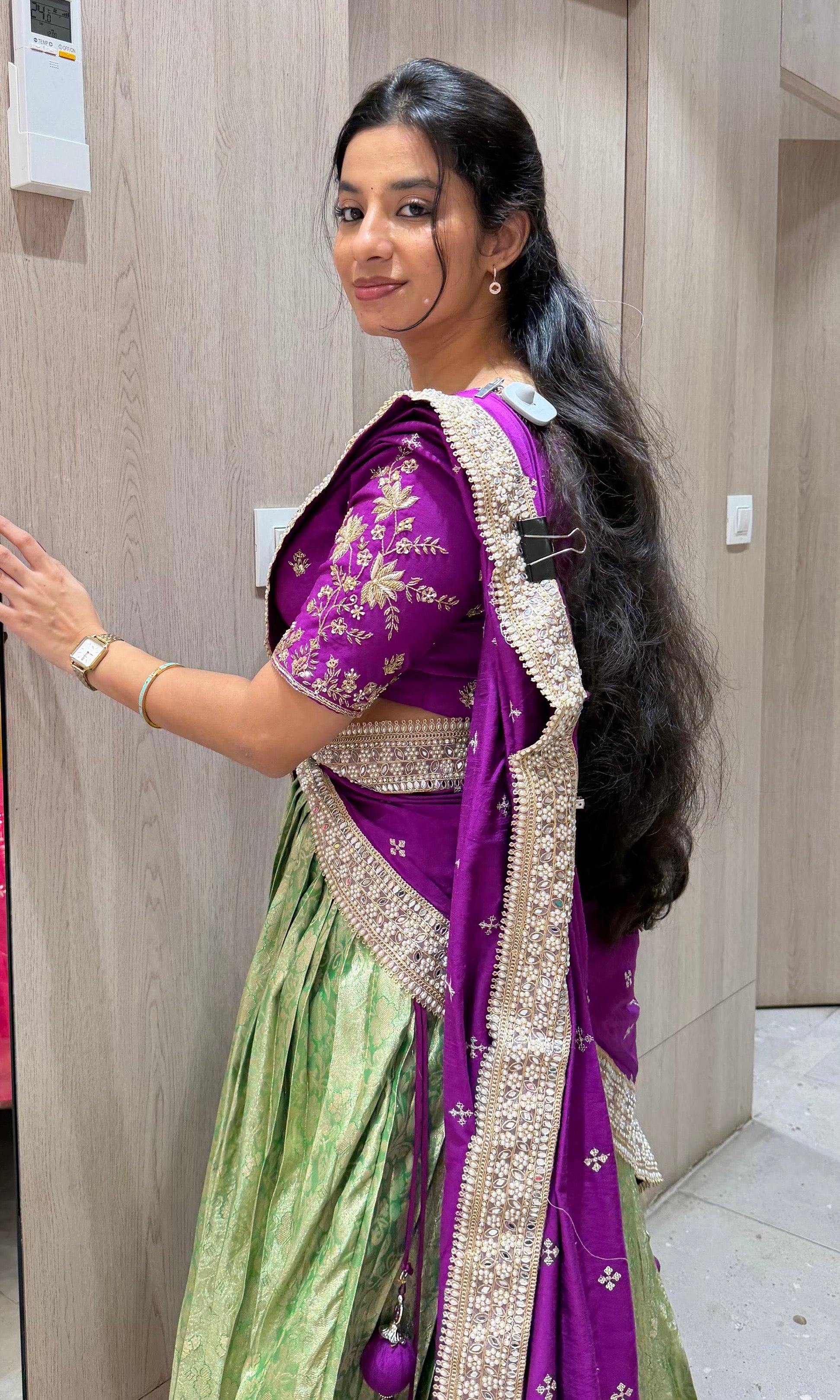 Violet pattu Lehenga