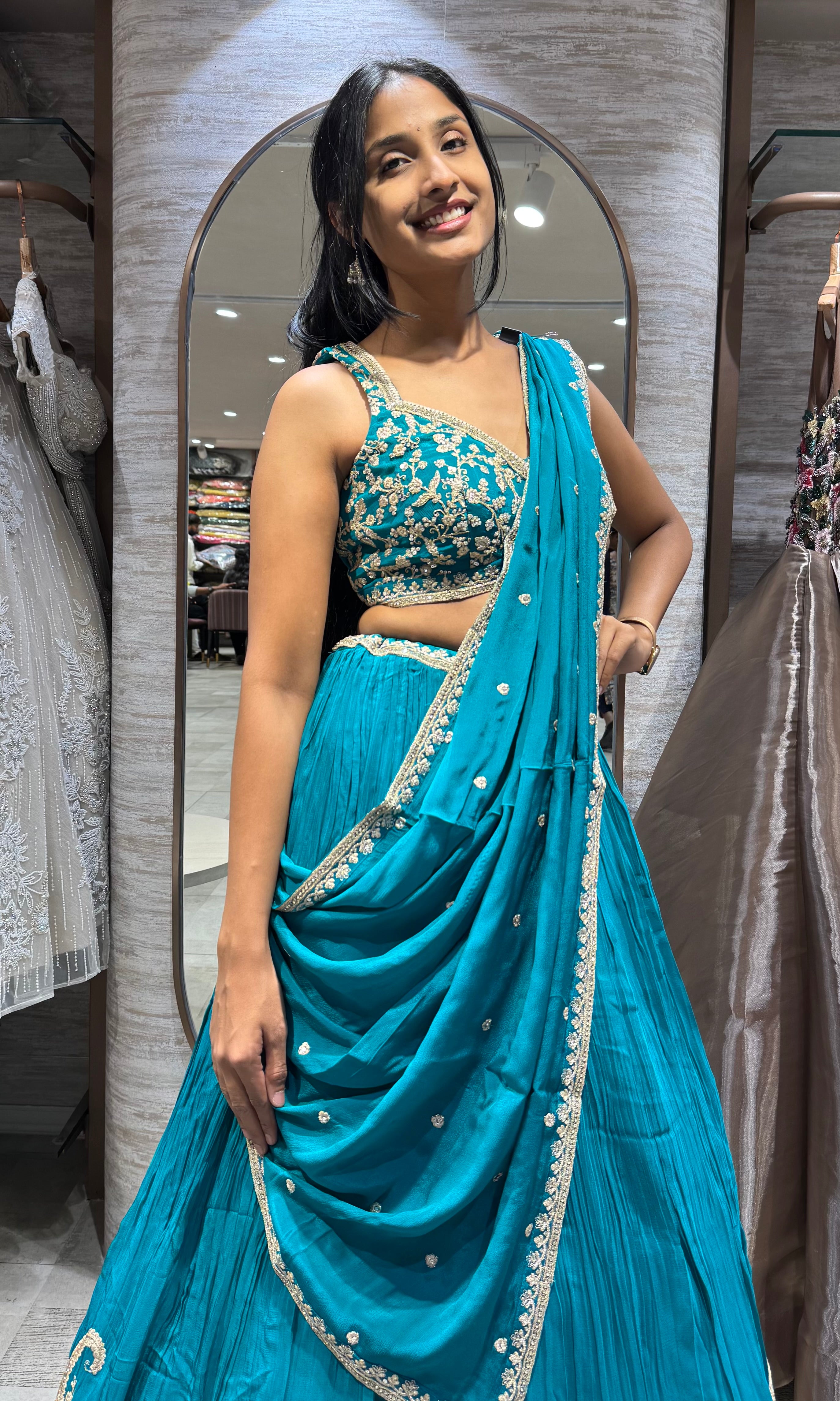 RAMA BLUE Silk Embroidered Lehenga SET