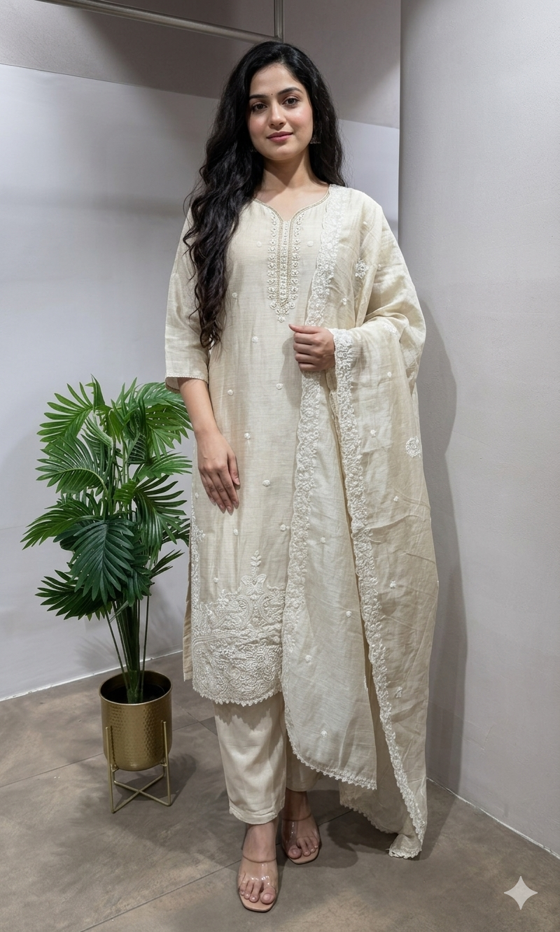 BEAGH Embroidered Chanderi KURTA SET