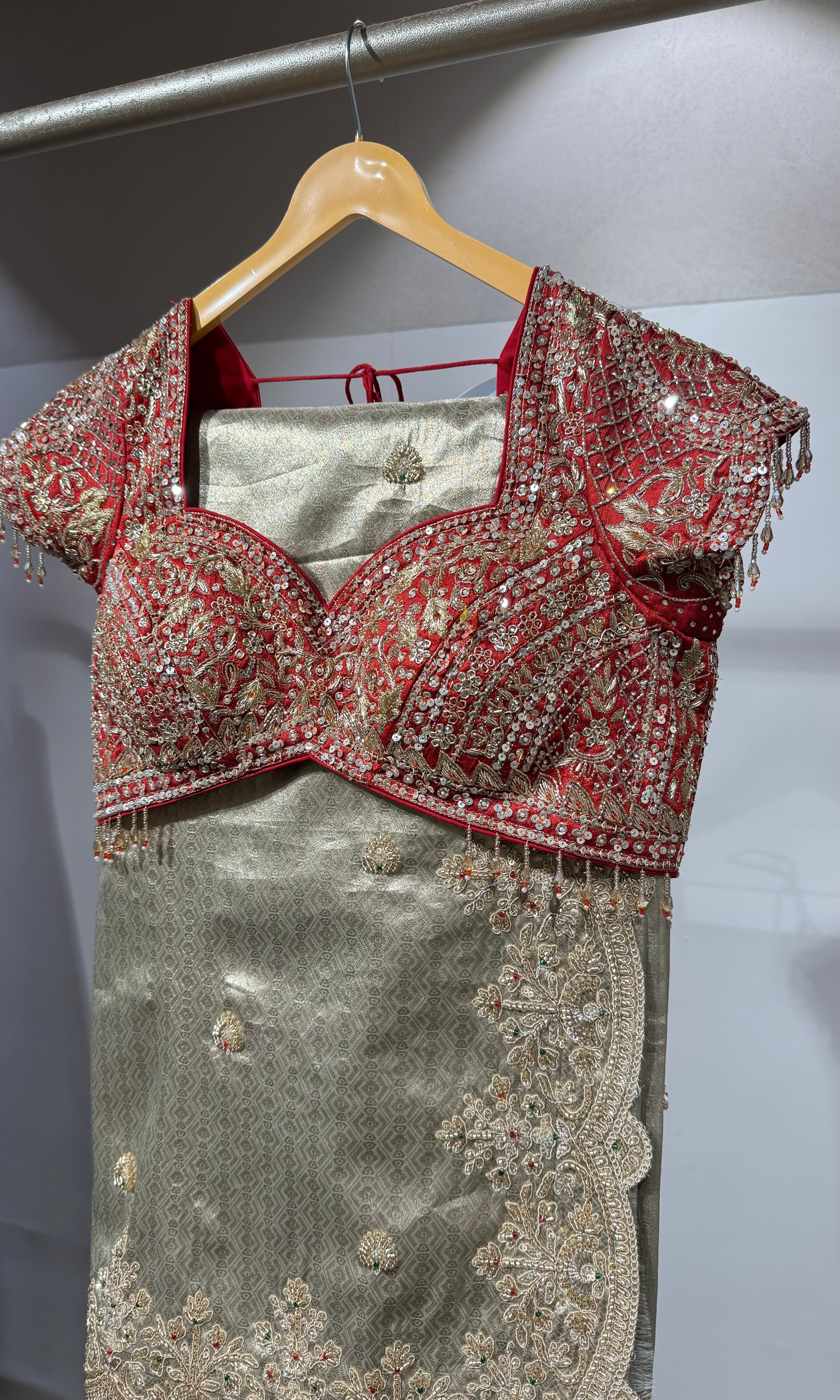 Red Embroidered Silk Saree with Blouse