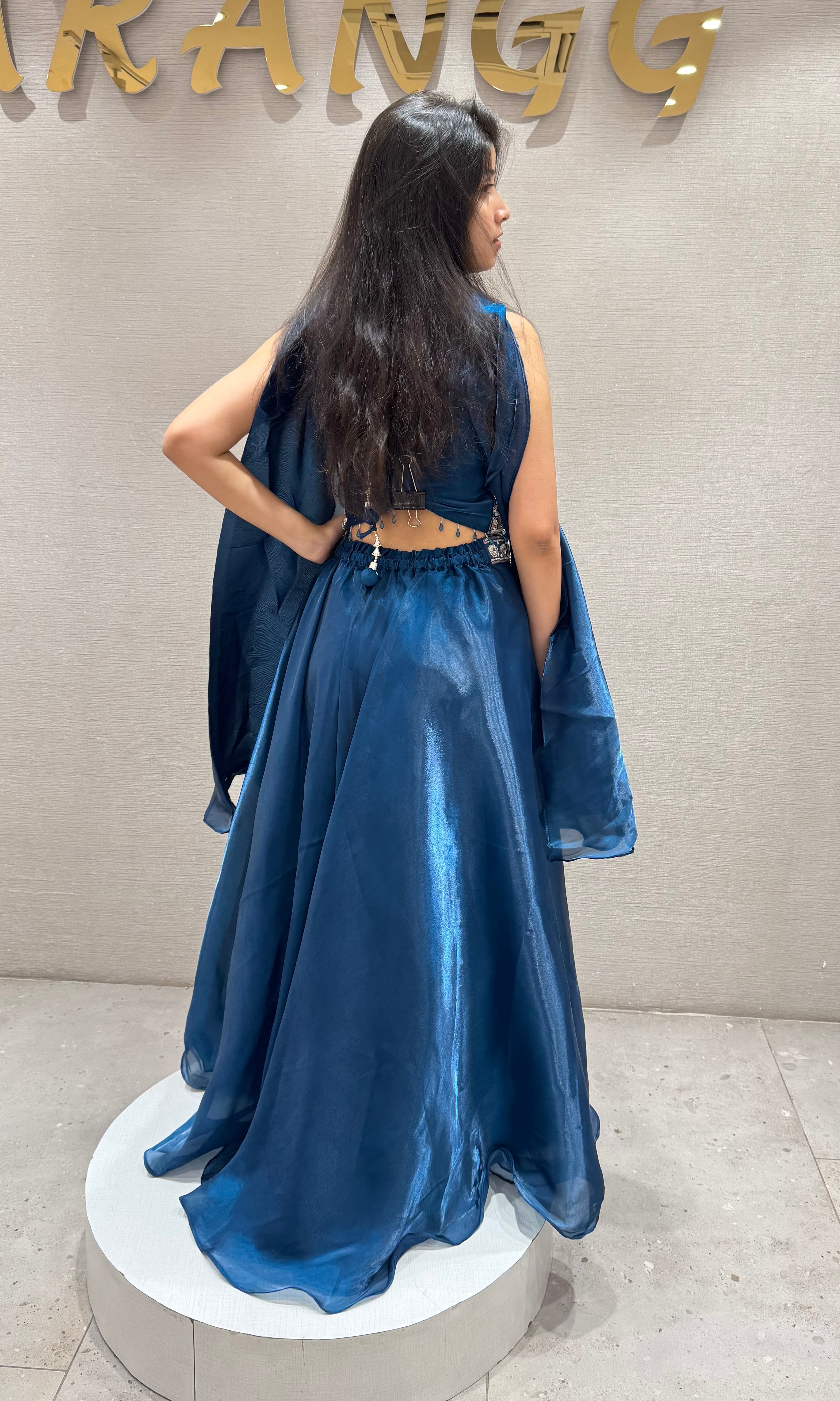 Teal Blue embroidered Crop Top Palazzo set