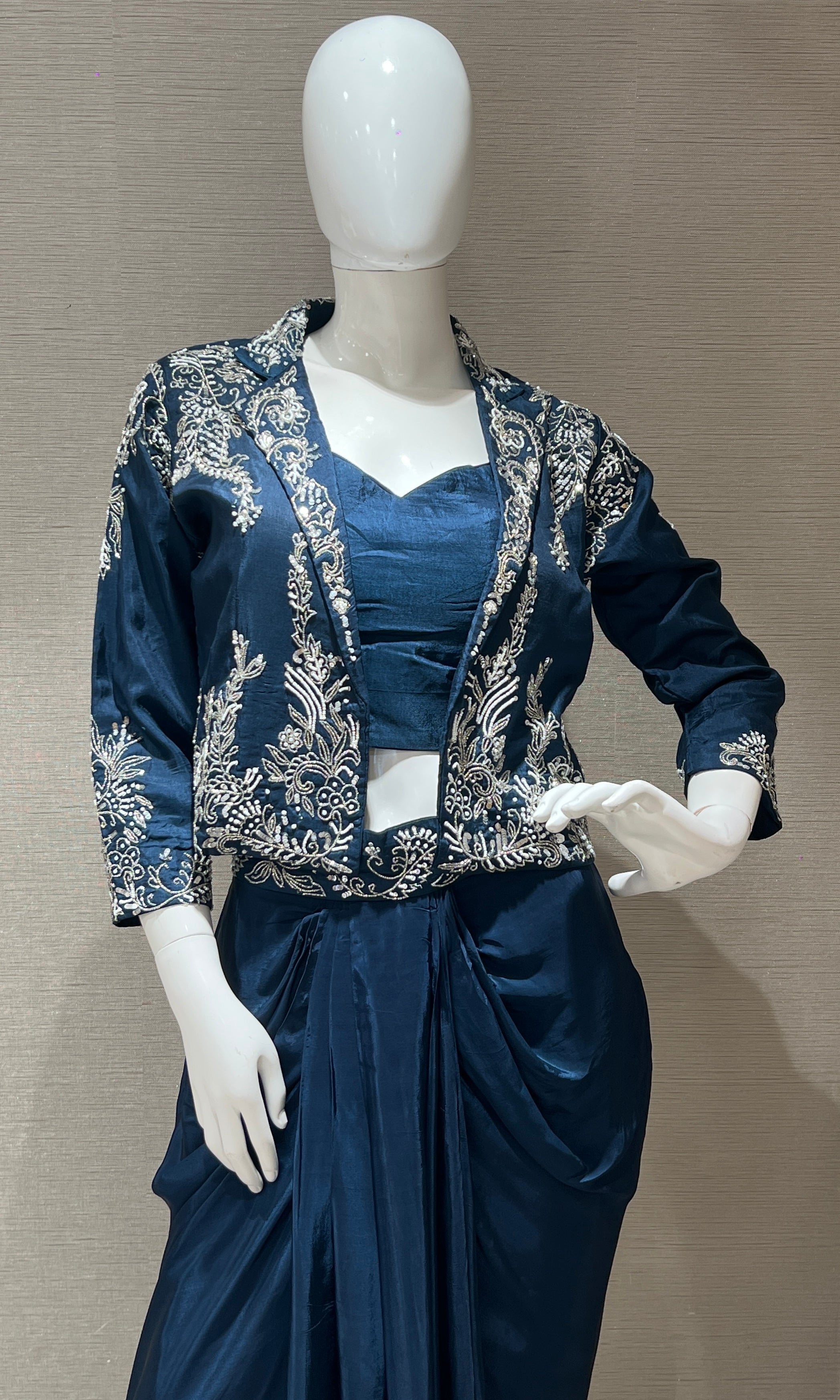 BLUE 3 PIECE INDO WESTERN DRESS