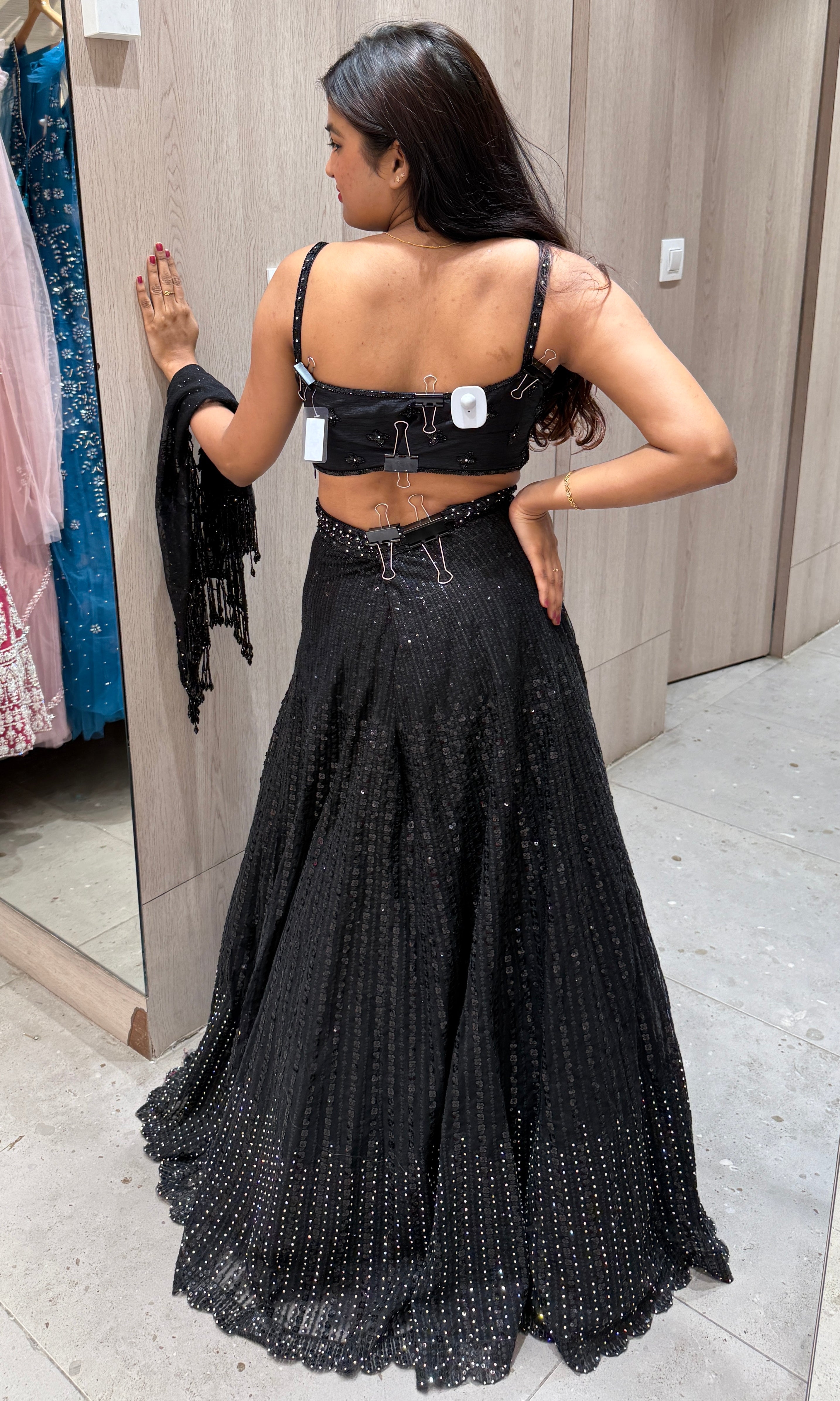 Black lehenga with designer cape 1000