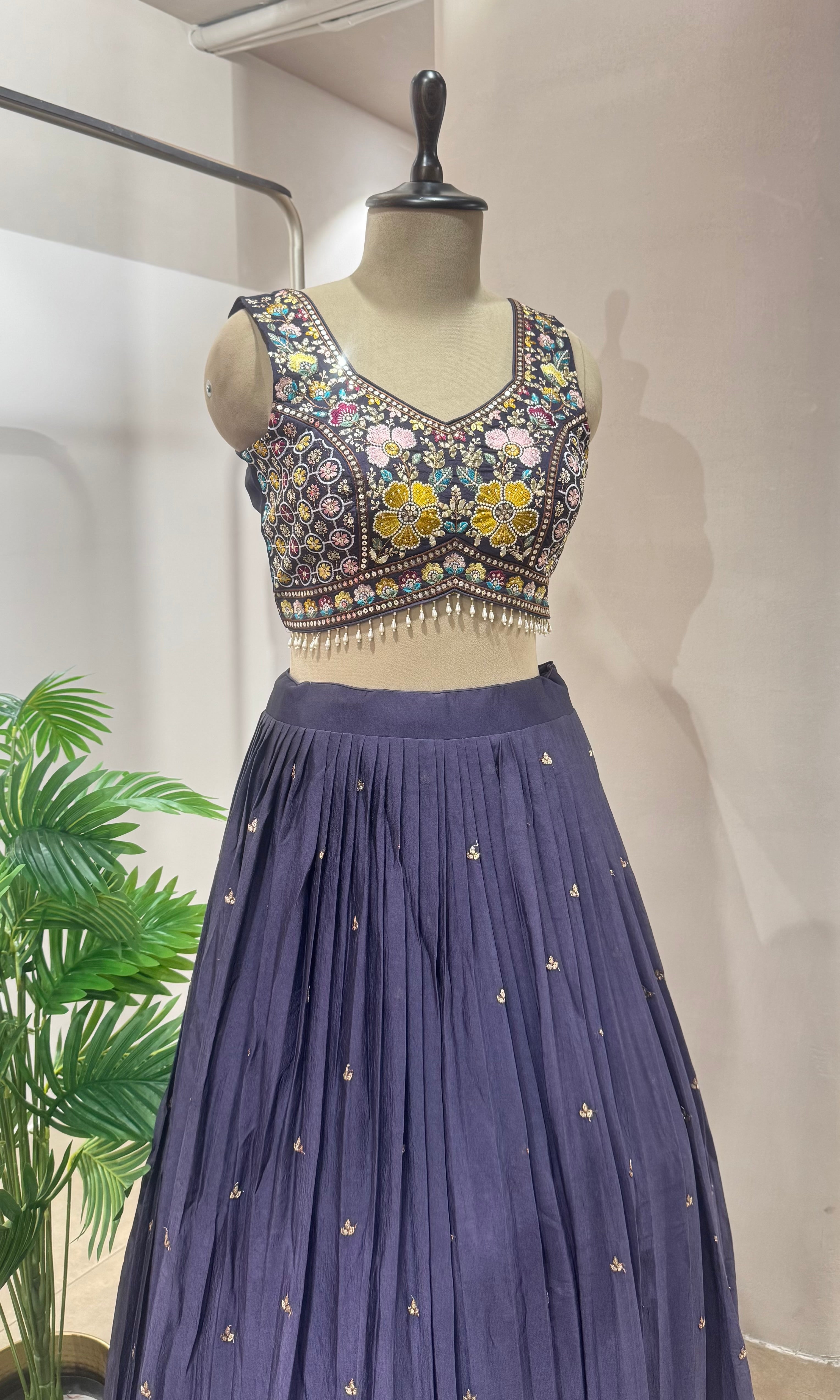 PURPLE Floral Embroidered LEHENGA