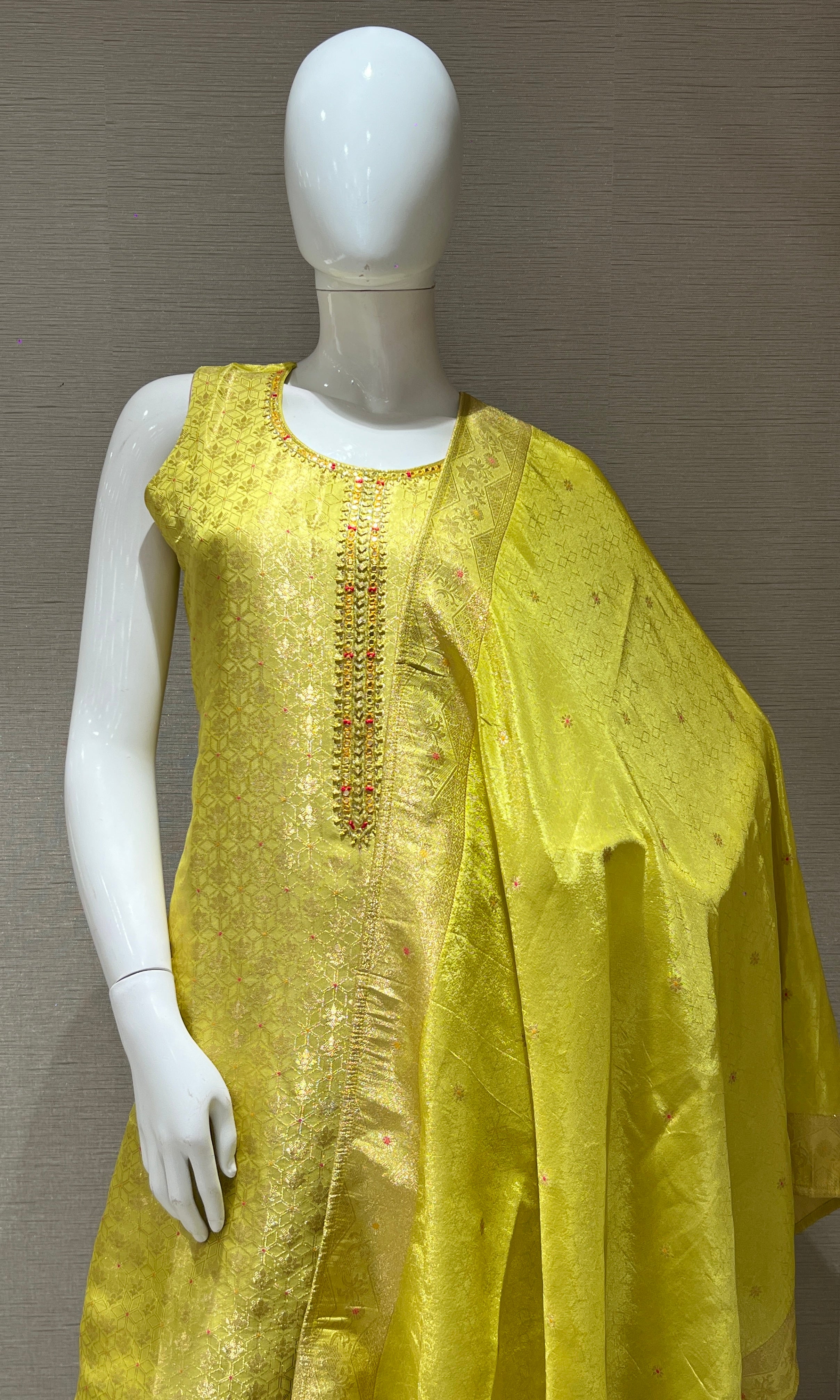 green shimmer silk kurta set