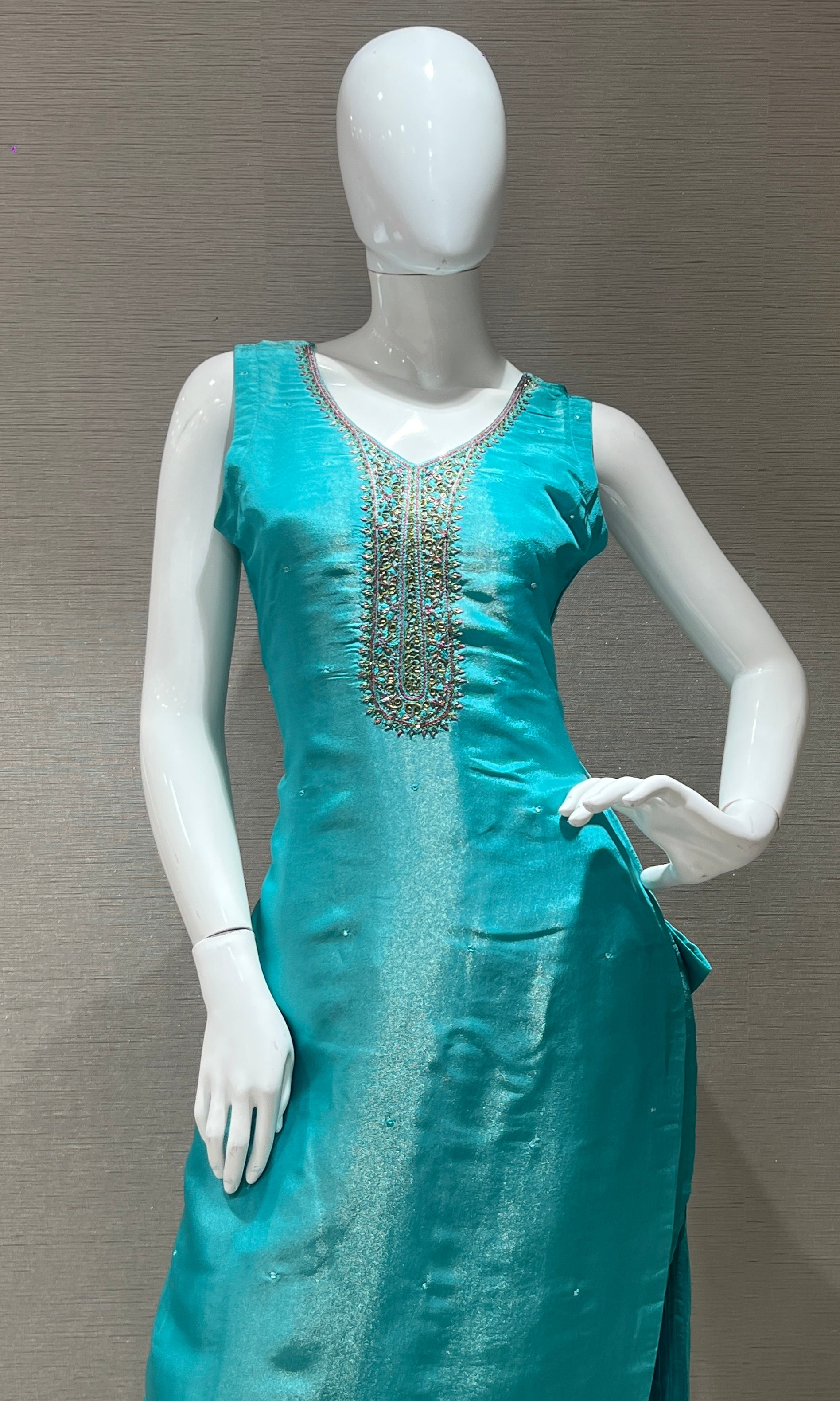 Light blue kurta set with a floral printed dupatta