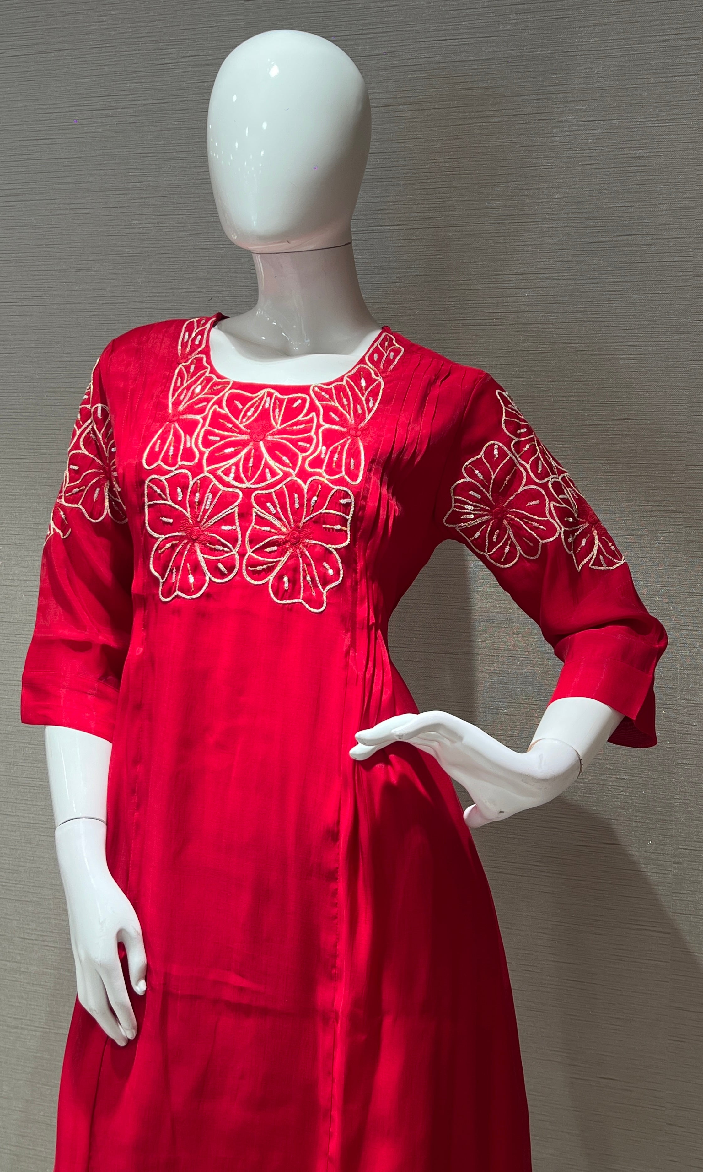 Rani pink FLORAL MUL CHANDERI kurta set