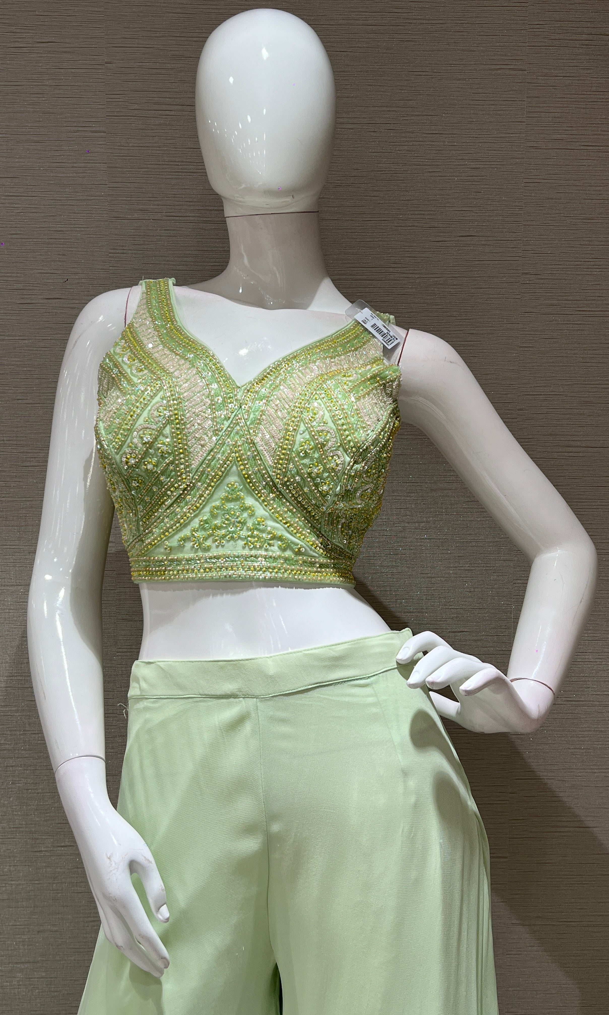 Light Green Embellished Palazzo Set with Cape