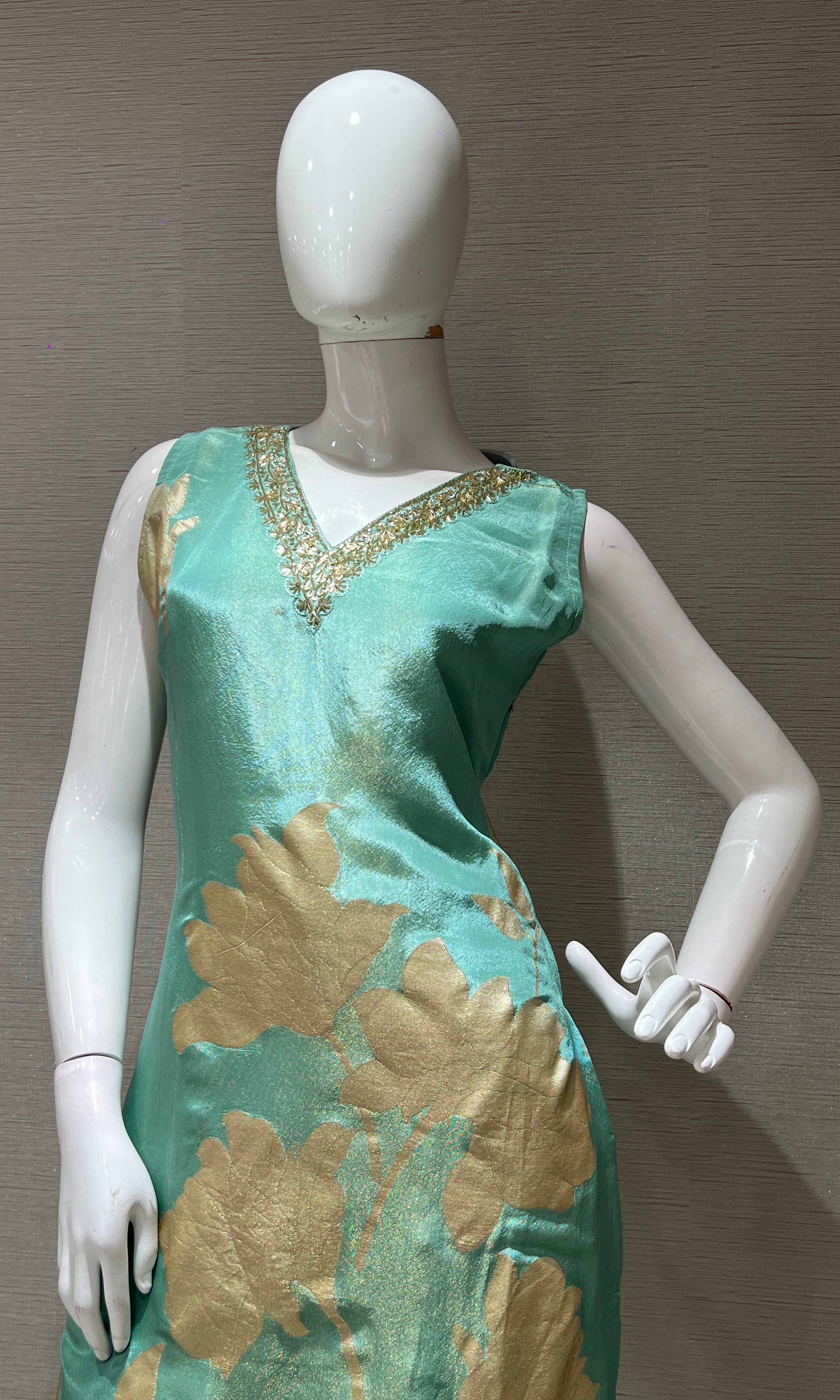 Sea green golden floral kurta set