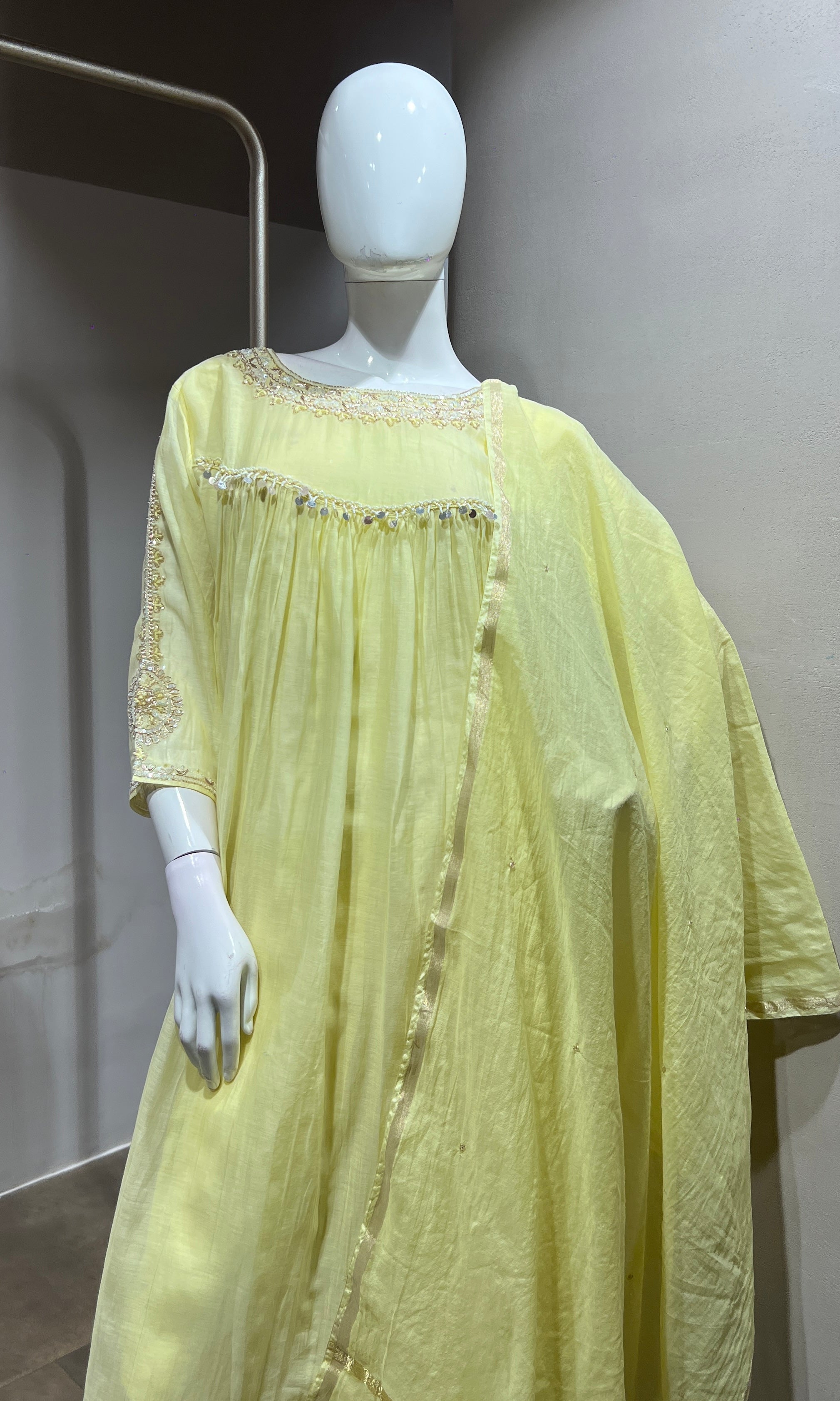 Lemon Yellow Embroidered Kurta Set with Dupatta
