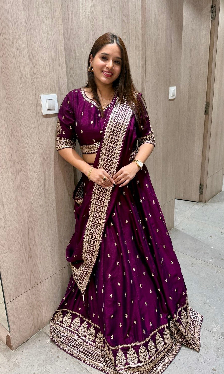 Wine croptop lehenga