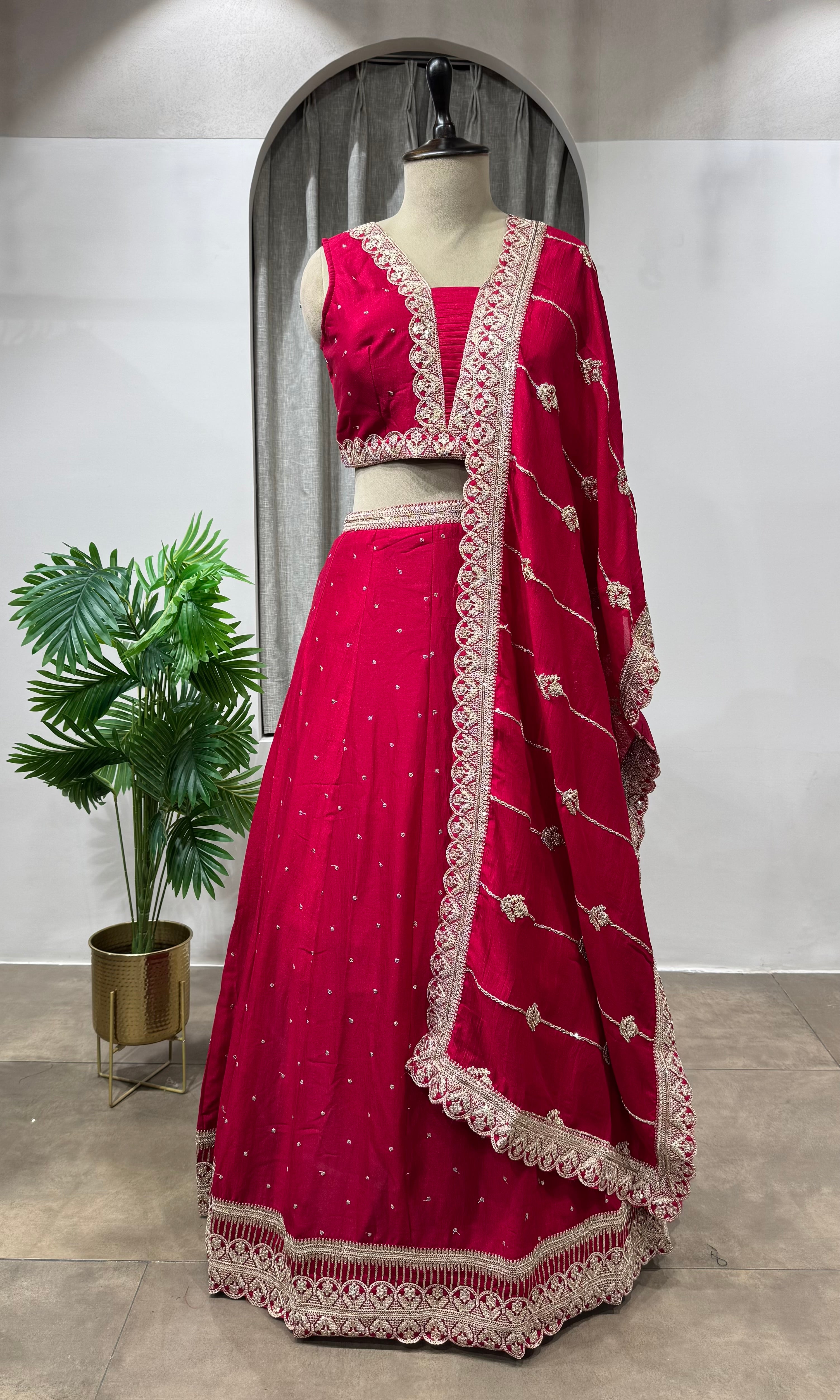 Pink Georgette Lehenga with Sequin Embroidery