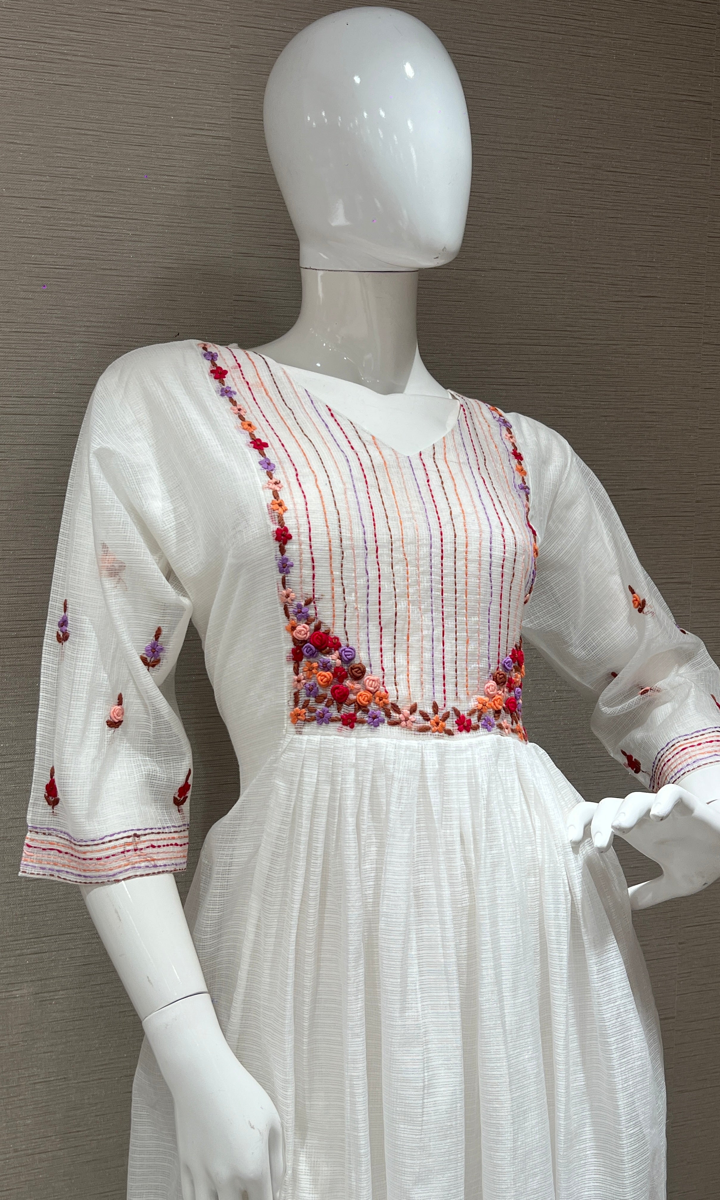 Elegant MUL CHANDERI White kurta set