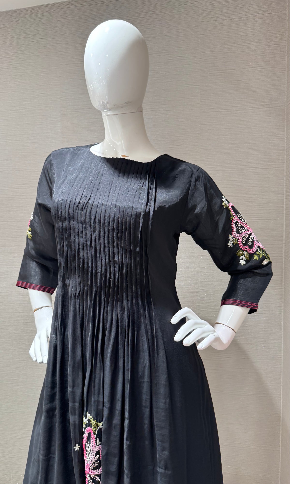 Black Mul Cotton Floral Printed Kurta set & Dupatta