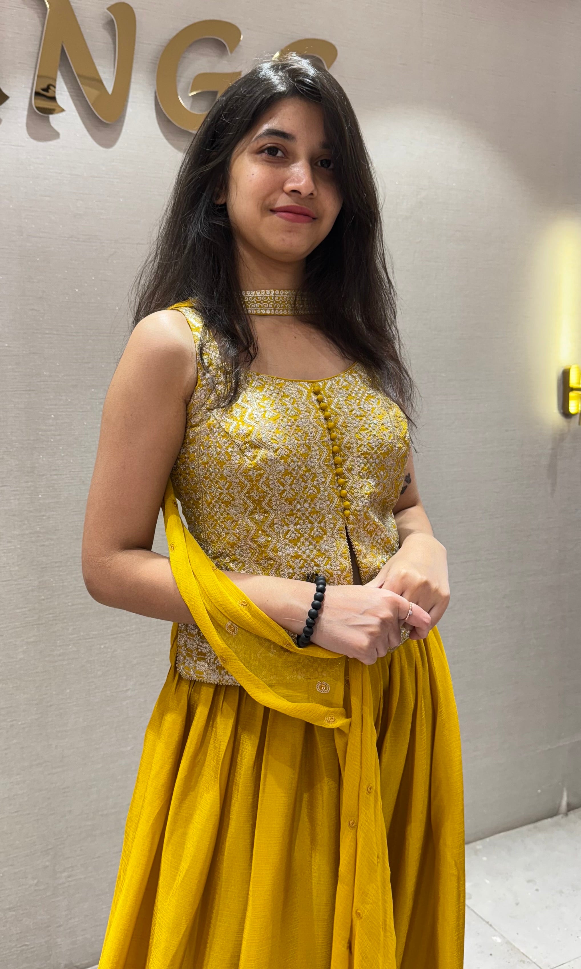 Yellow GOLDEN PEPLUM PALAZZO SET