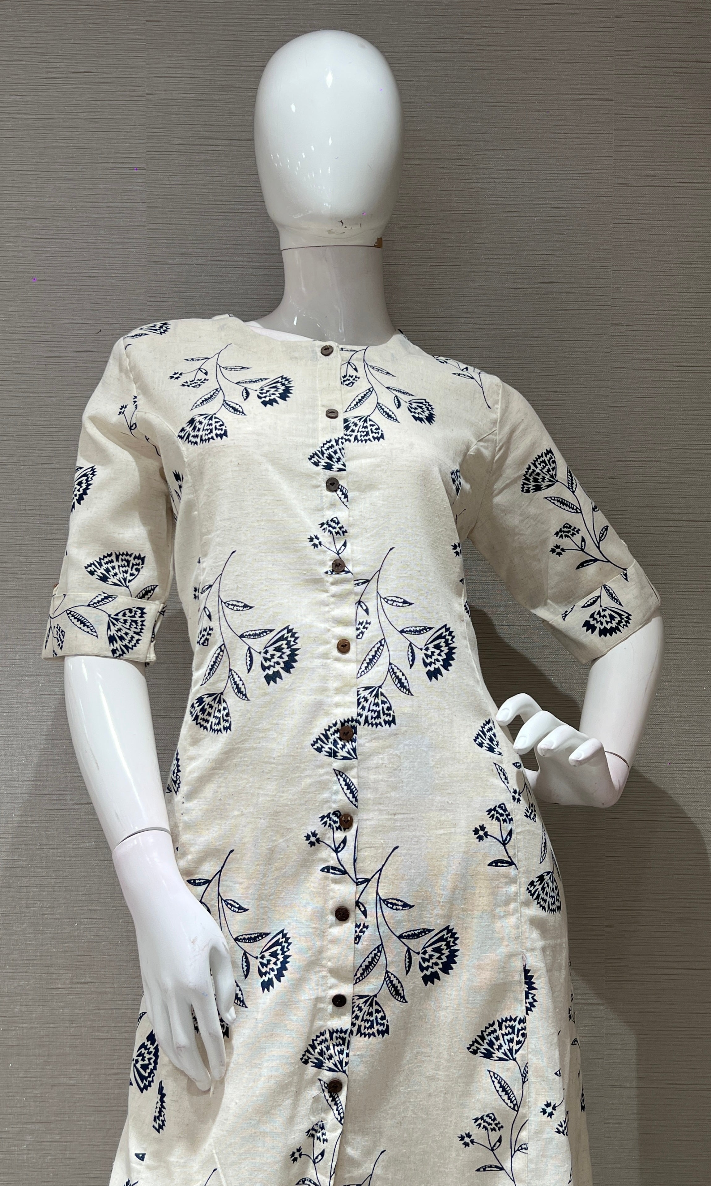 Navy blue FLORAL KURTI WITH BOTTOM