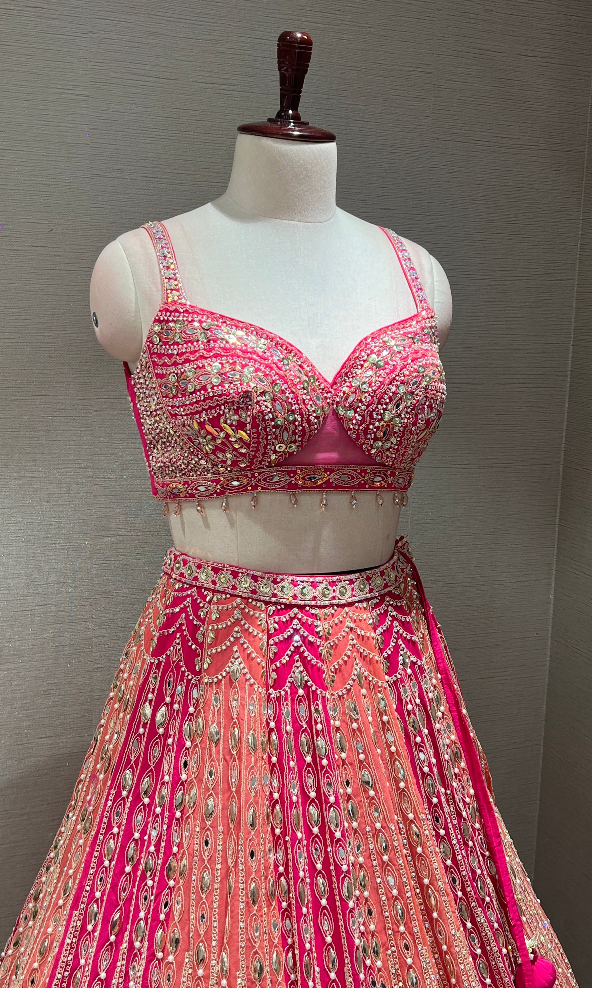 Pink PEACH INTRICATE EMBROIDERED Lehenga