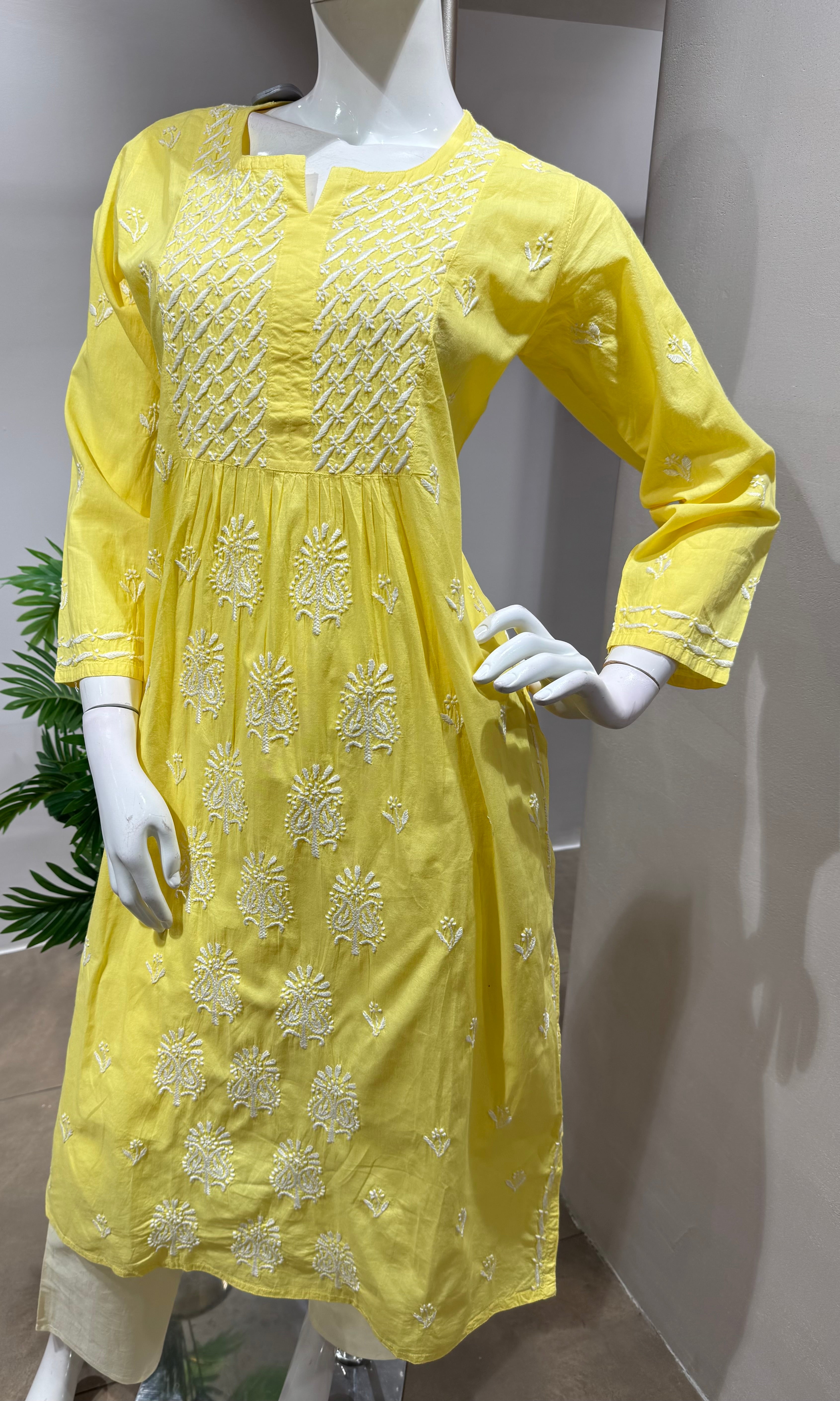 Yellow Chikankari Embroidered Kurti Set