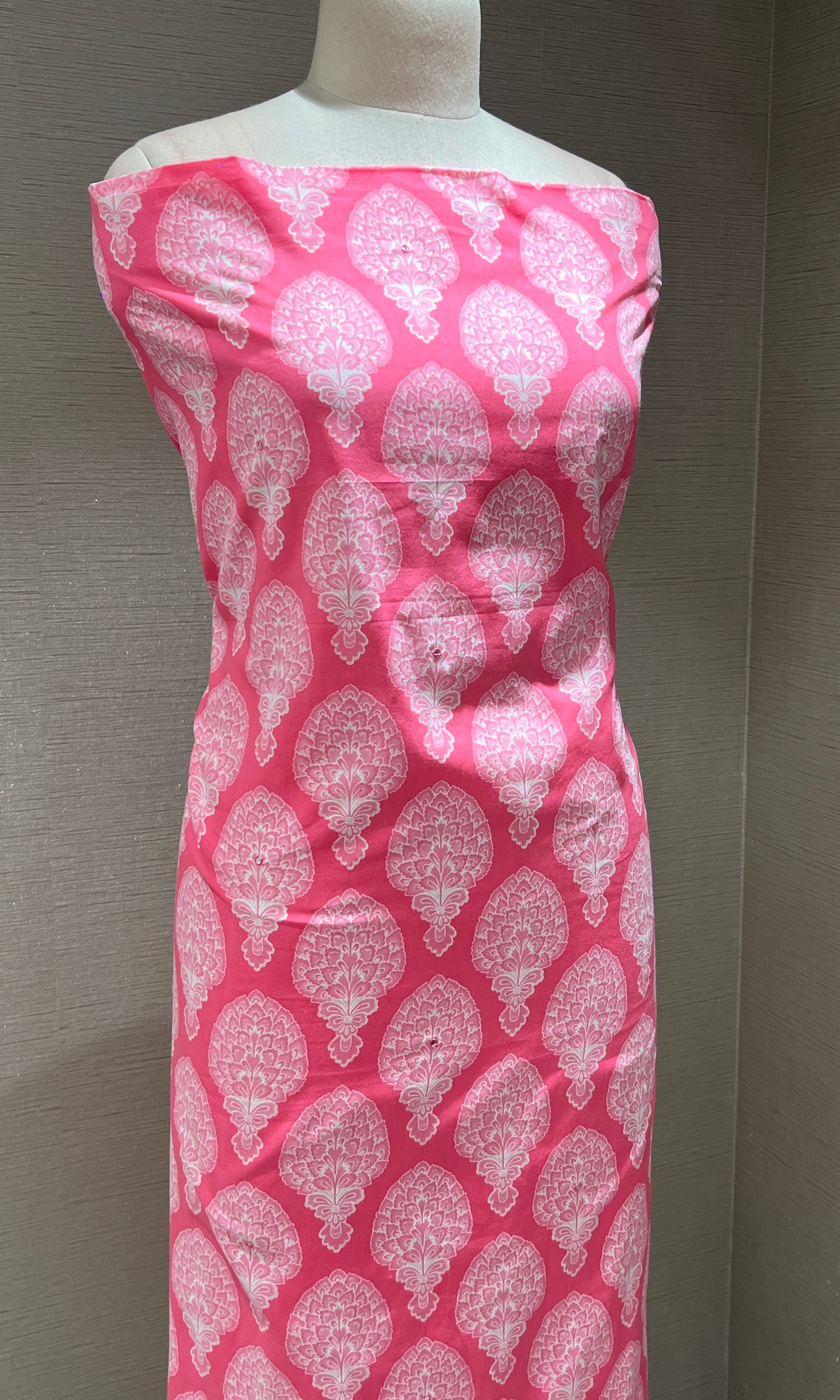 Baby Pink and White Embroidered dress material