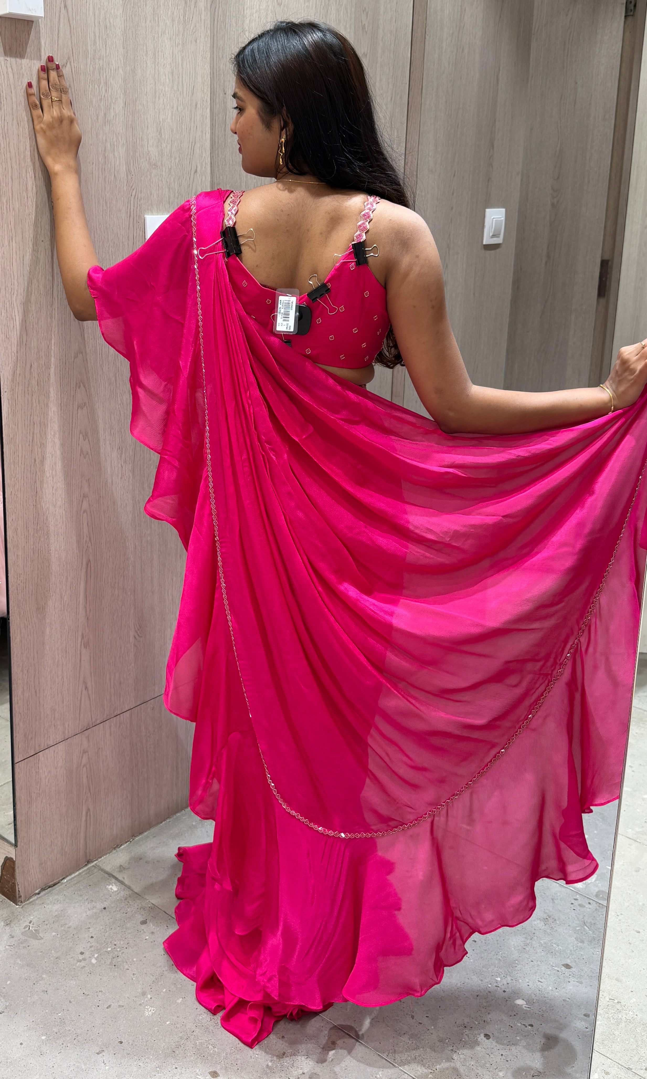 Pink one minute saree (w)