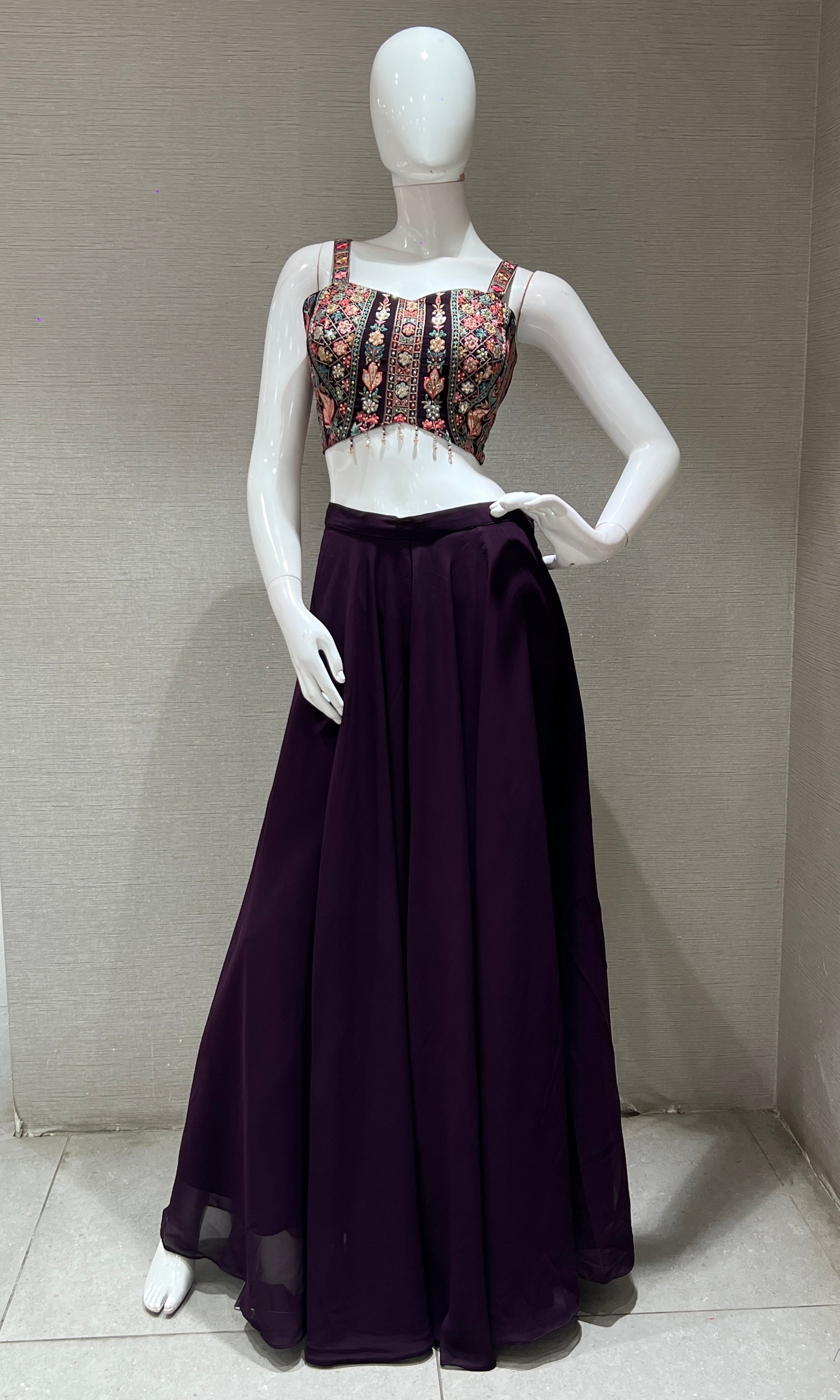 Wine embellished palazzo with jacket