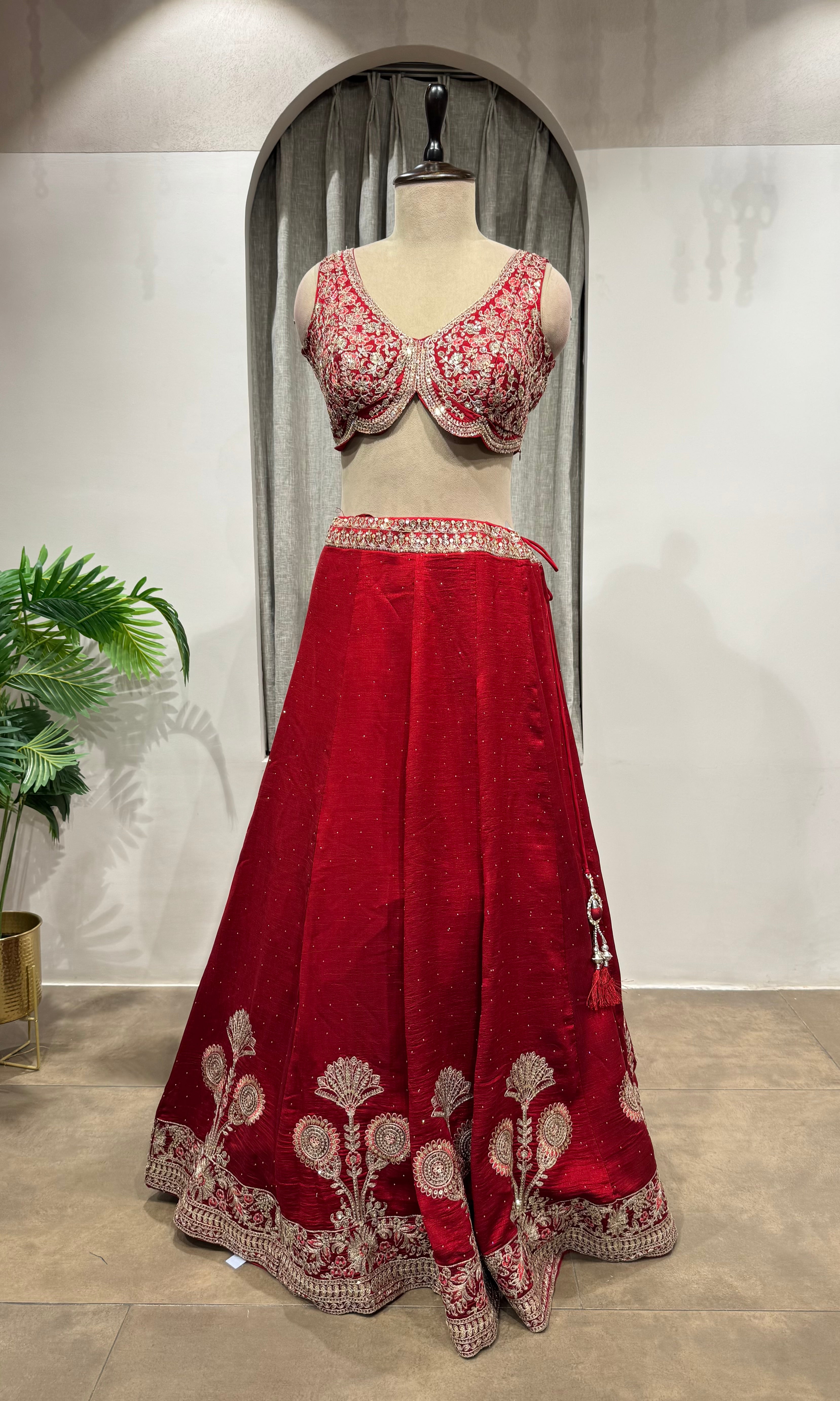 MAROON Elegance Embroidered Silk Lehenga Choli