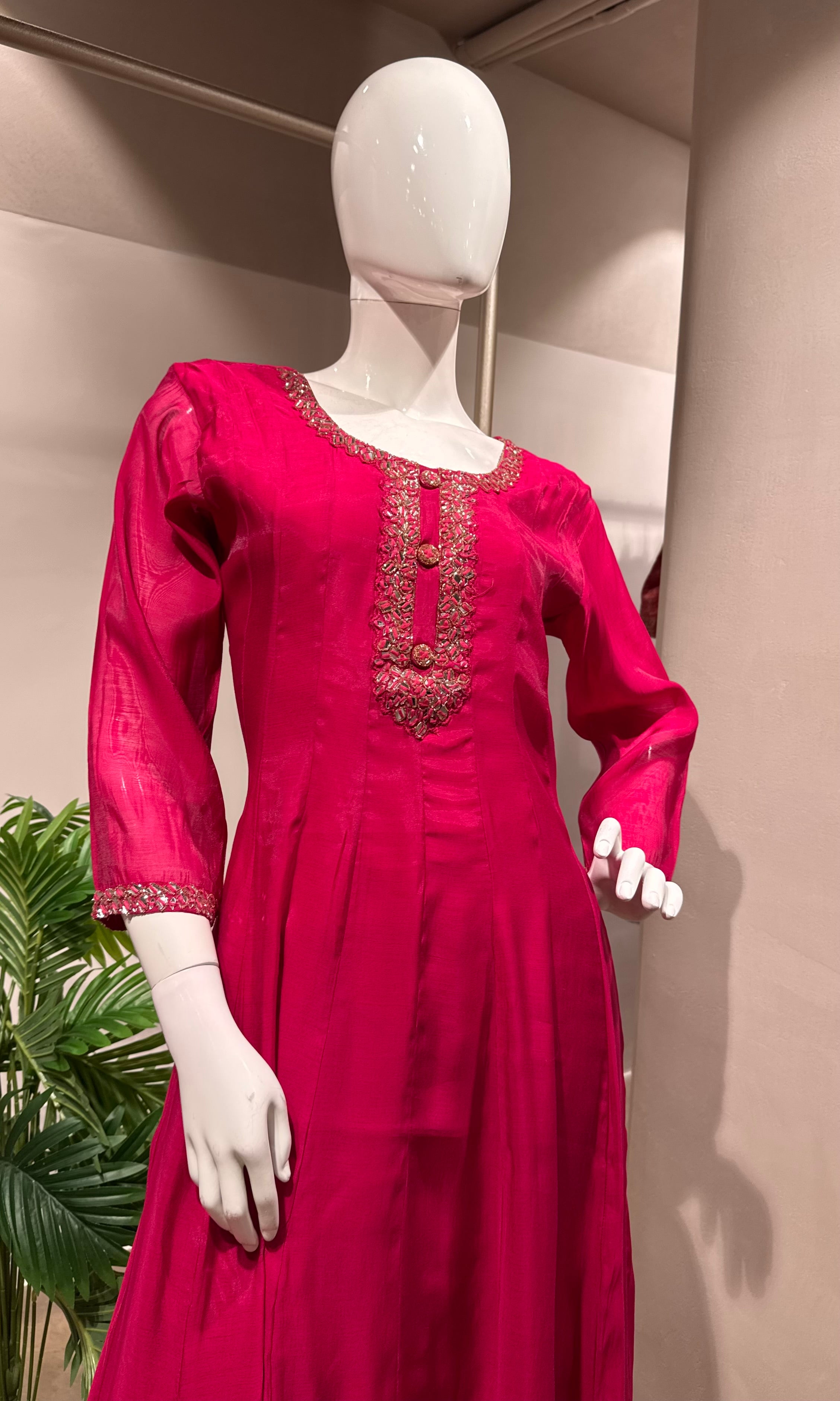 PINK Embroidered Silk Kurta with Dupatta