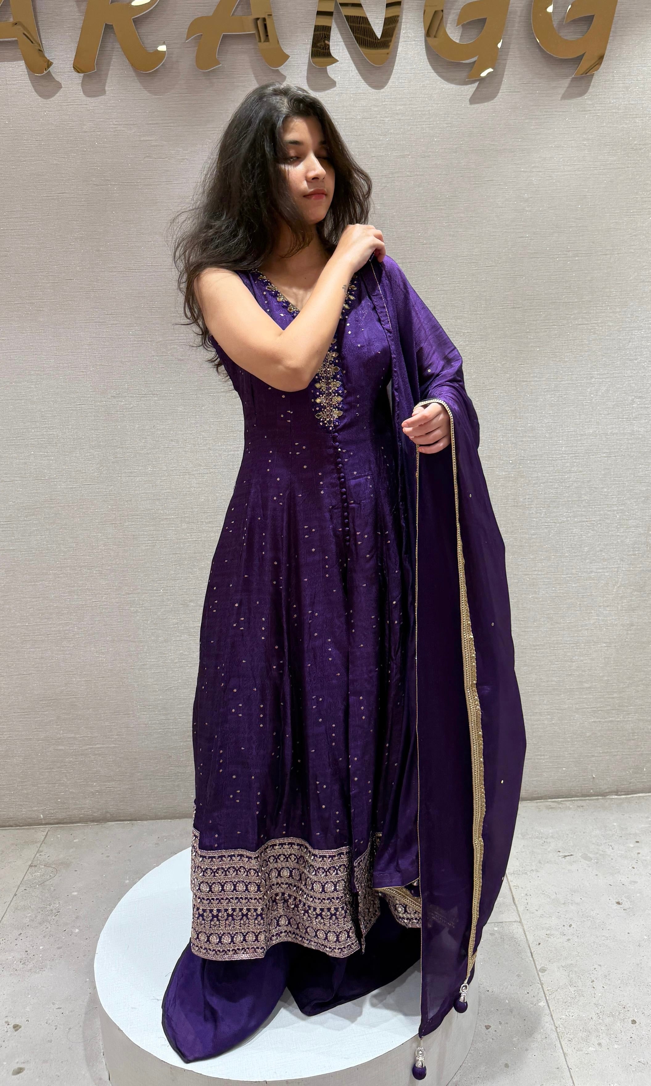 Purple Front Slit Anarkali kurta Set