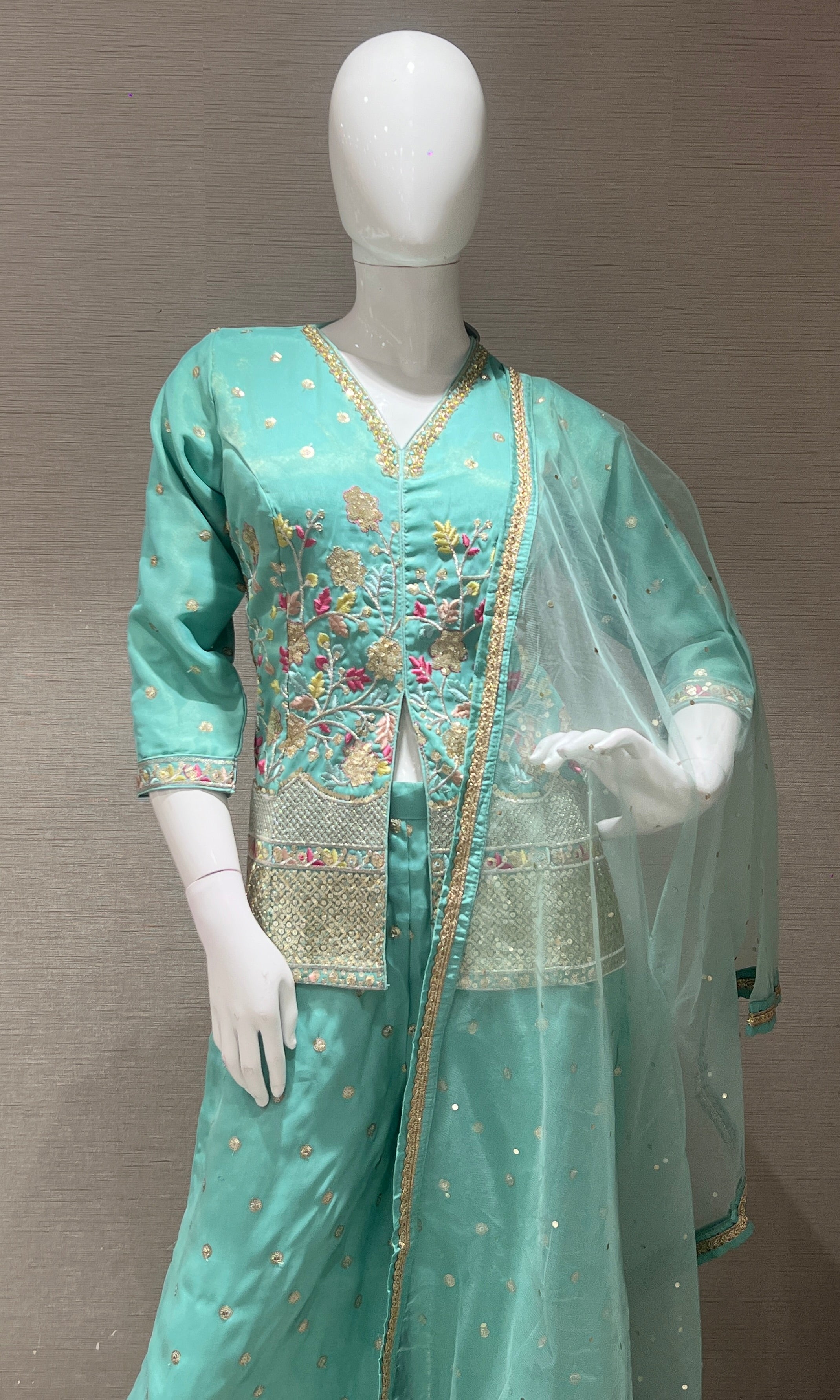 Light Blue Floral Embroidered Palazzo set