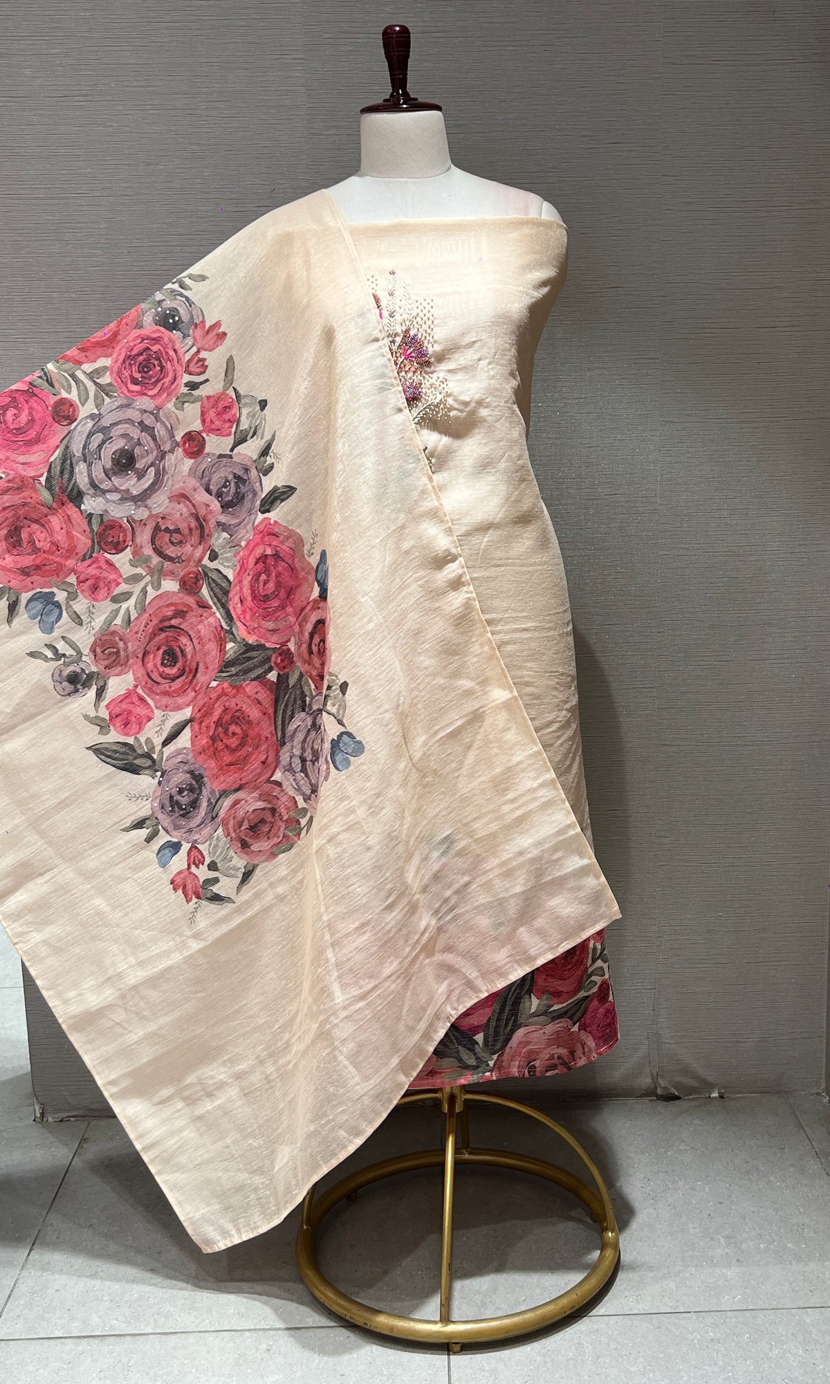 Cream FLORAL dress material