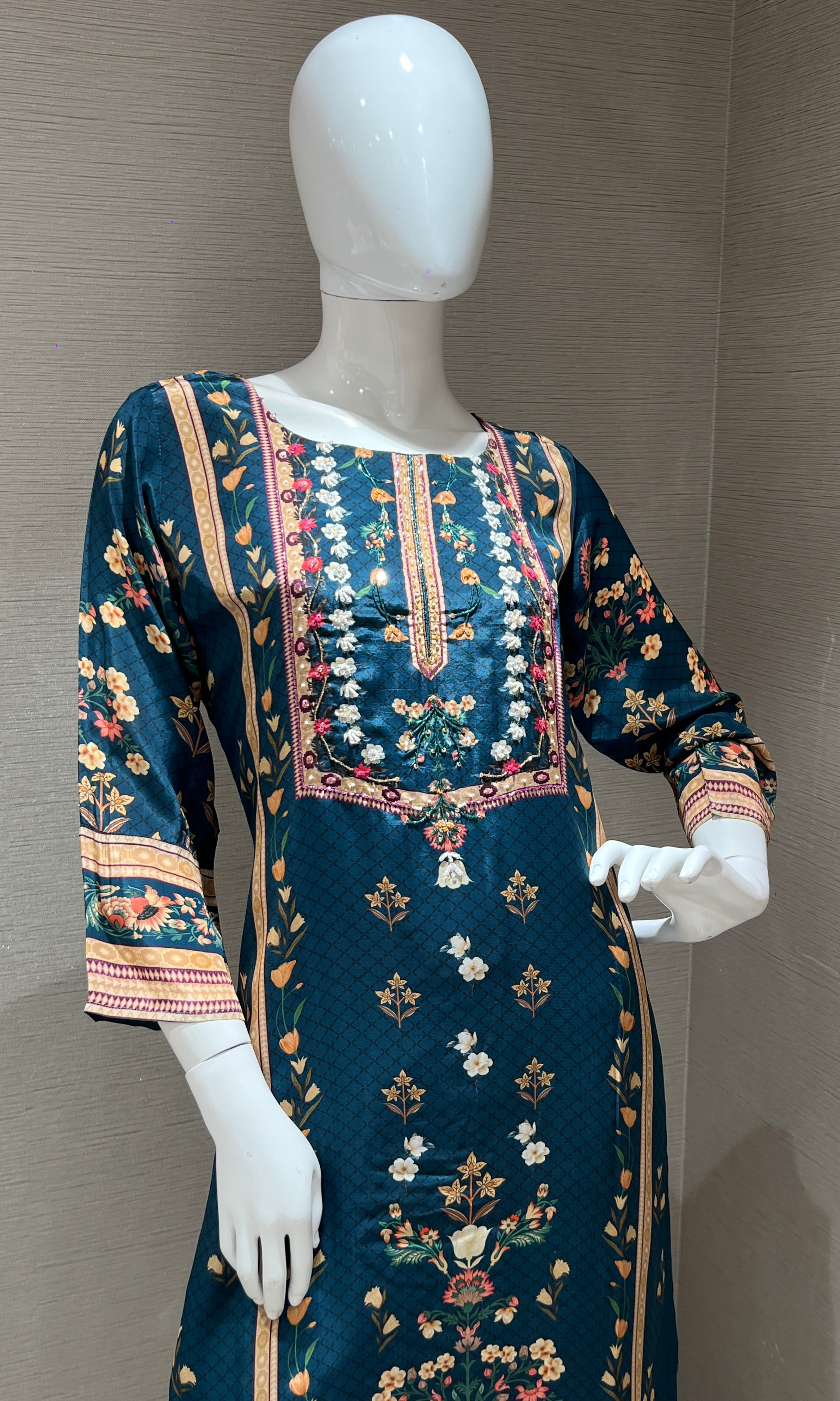 Peacock blue tussar silk kurta set