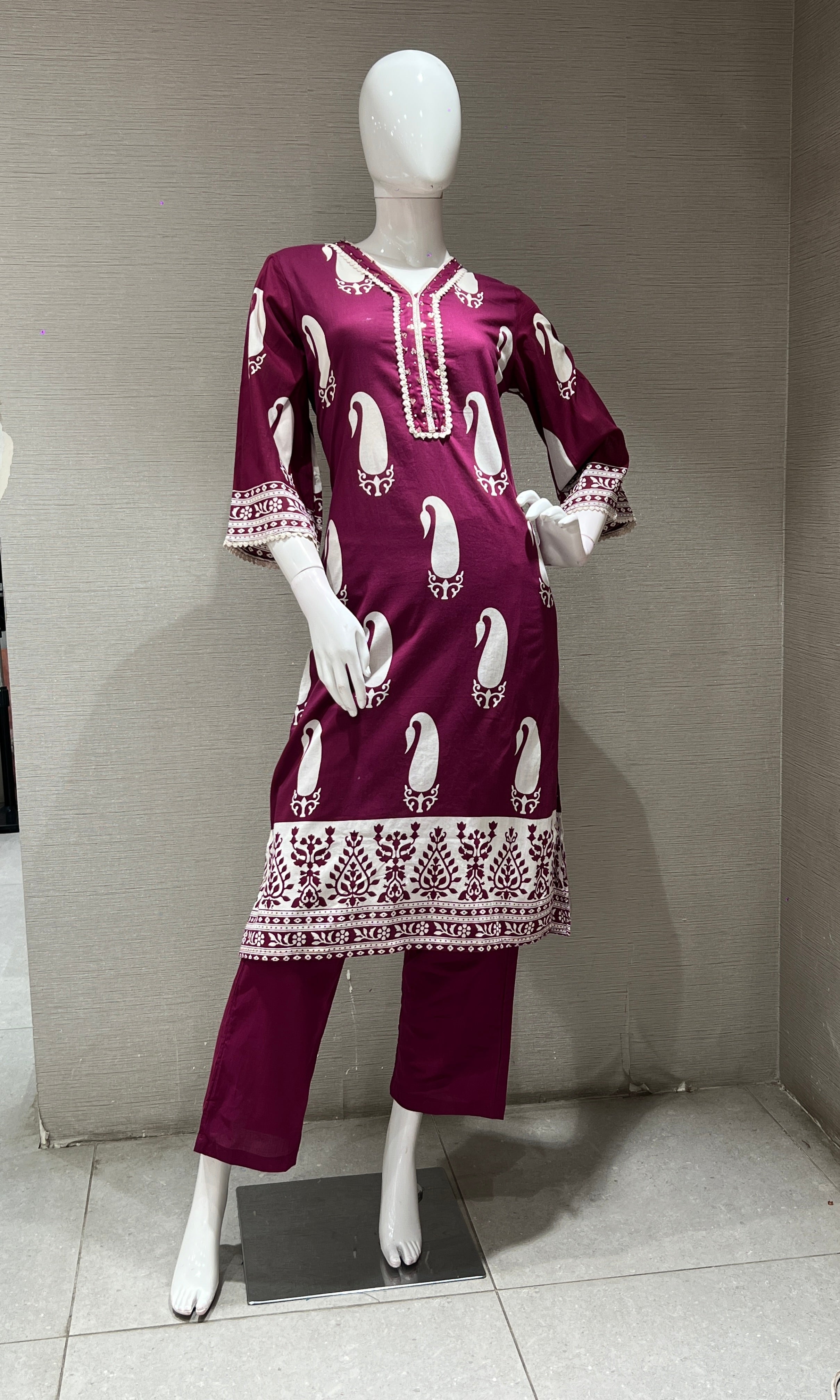 Purple EMBROIDERED PRINTED KURTA SET
